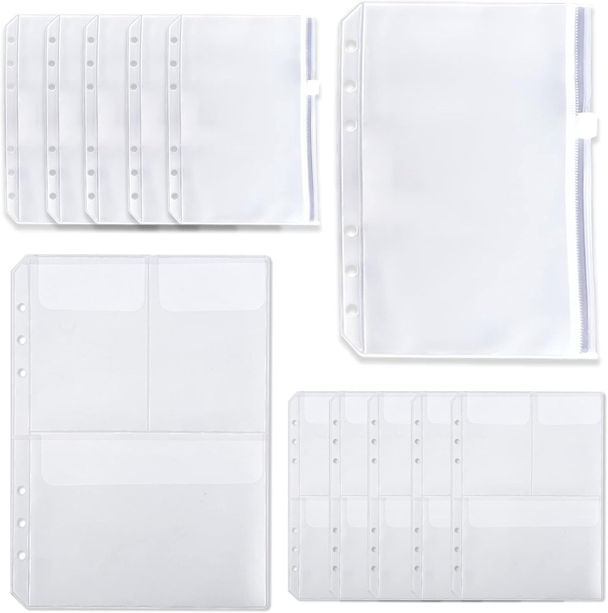 SnelShoppen - 12PCS A5 Zipper Binder Pockets, 6-Hole PVC Zipper Folders, Waterproof Loose Leaf Bags voor Thuis, Kantoor en School