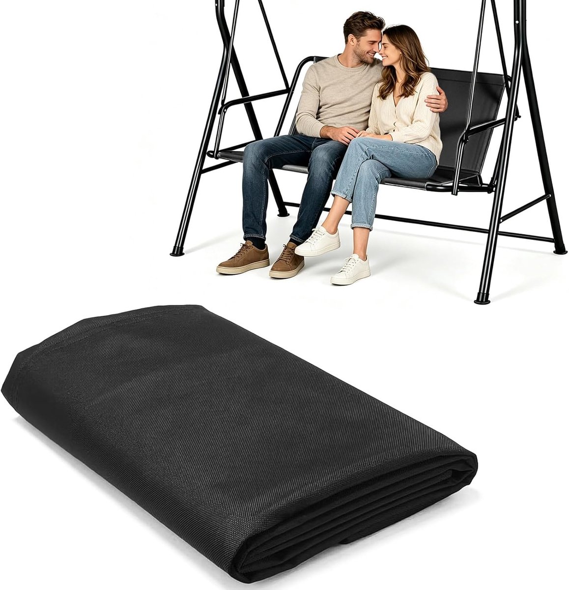 SnelShoppen - Vervangende hoes schommelbank 900D Oxford-stof waterdicht 2-3 zits tuinhoes zwart 115x48x48 cm - Duurzaam schommelkussen overtrek voor t