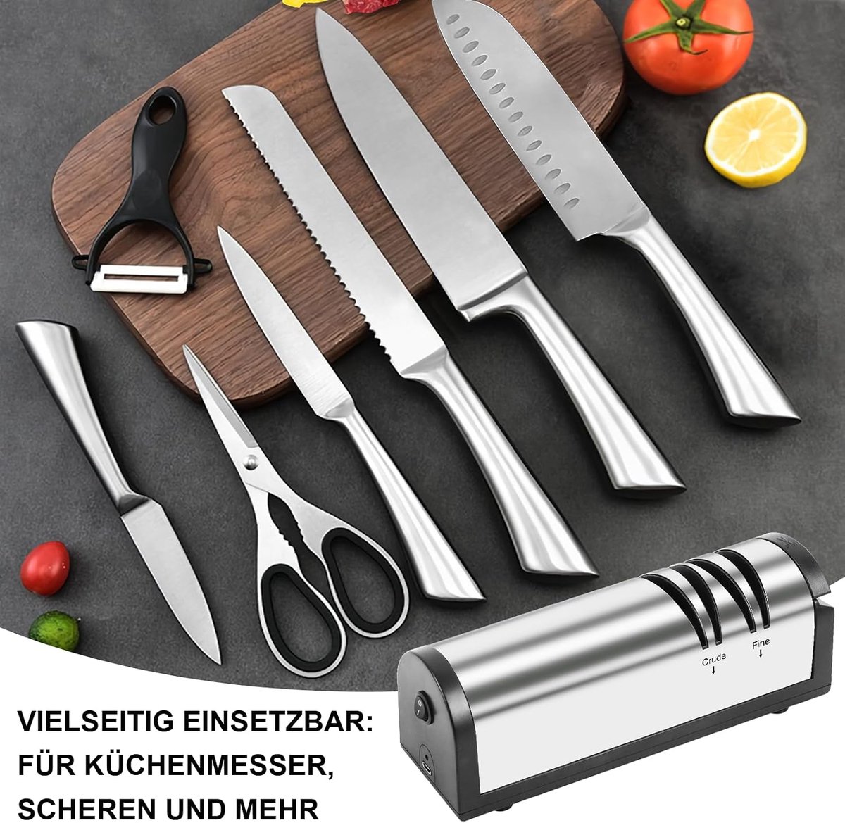SnelShoppen - Professionele Elektrische Messen Sharpeners, RVS Ergonomisch Mes Slijper voor Grof en Fijn, Ideaal voor Alle Soorten Messen in Keuken