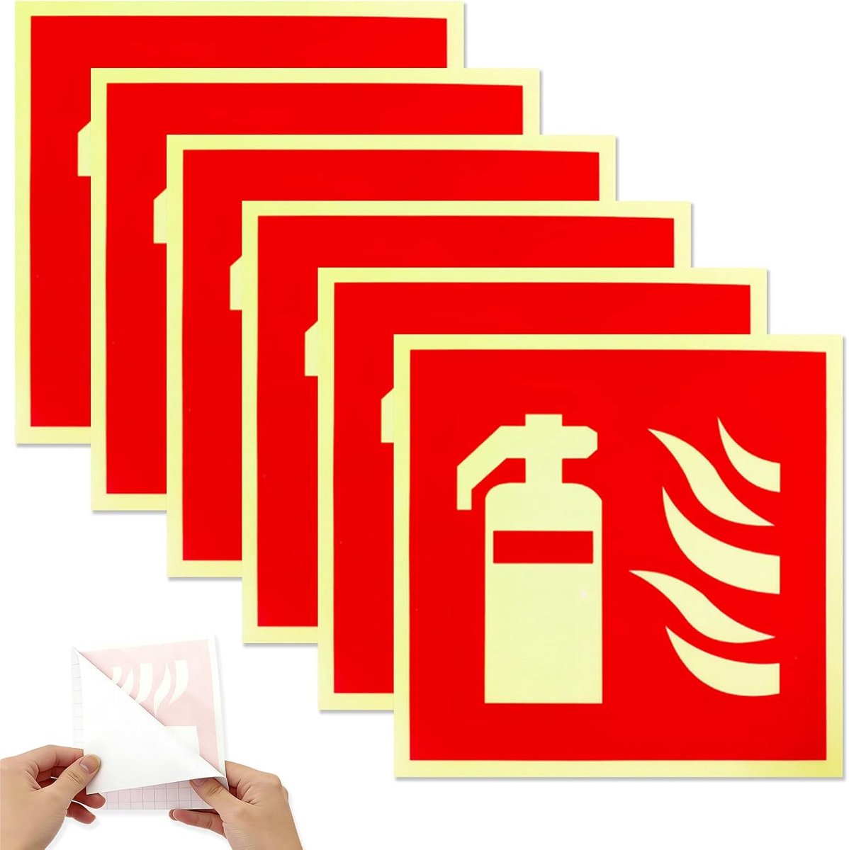 SnelShoppen - 6x Brandblusser Signaal Sticker Set 15x15cm, Zelfklevende Veiligheidsstickers met Iconen, Brandveiligheid Markering voor Thuis en Gebouw