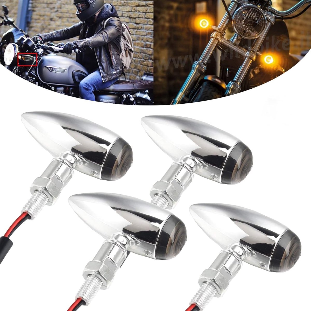 SnelShoppen - 4 Stuks Motorfiets Indicatoren - Zwarte Kogelvormige Achterlichten - Universale Richtingaanwijzers voor Motor en Scooter - Aluminium en