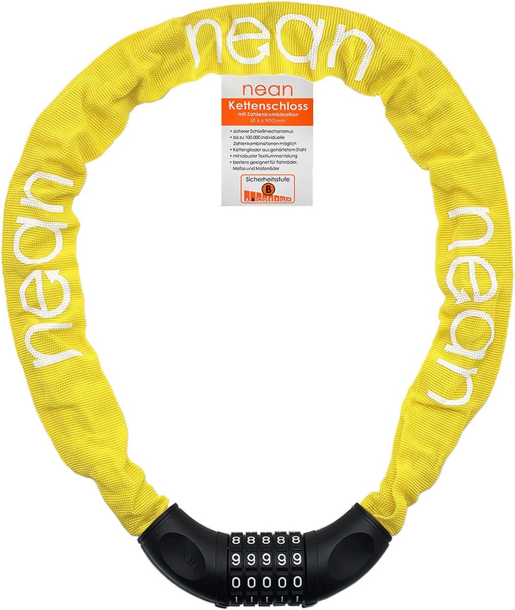 SnelShoppen - Fietsslot met Cijfers en Hoge Veiligheid, Fiets Kettingslot, Combinatieslot, Verstevigde Stalen Kettingen, 6 mm x 900 mm, Zwart