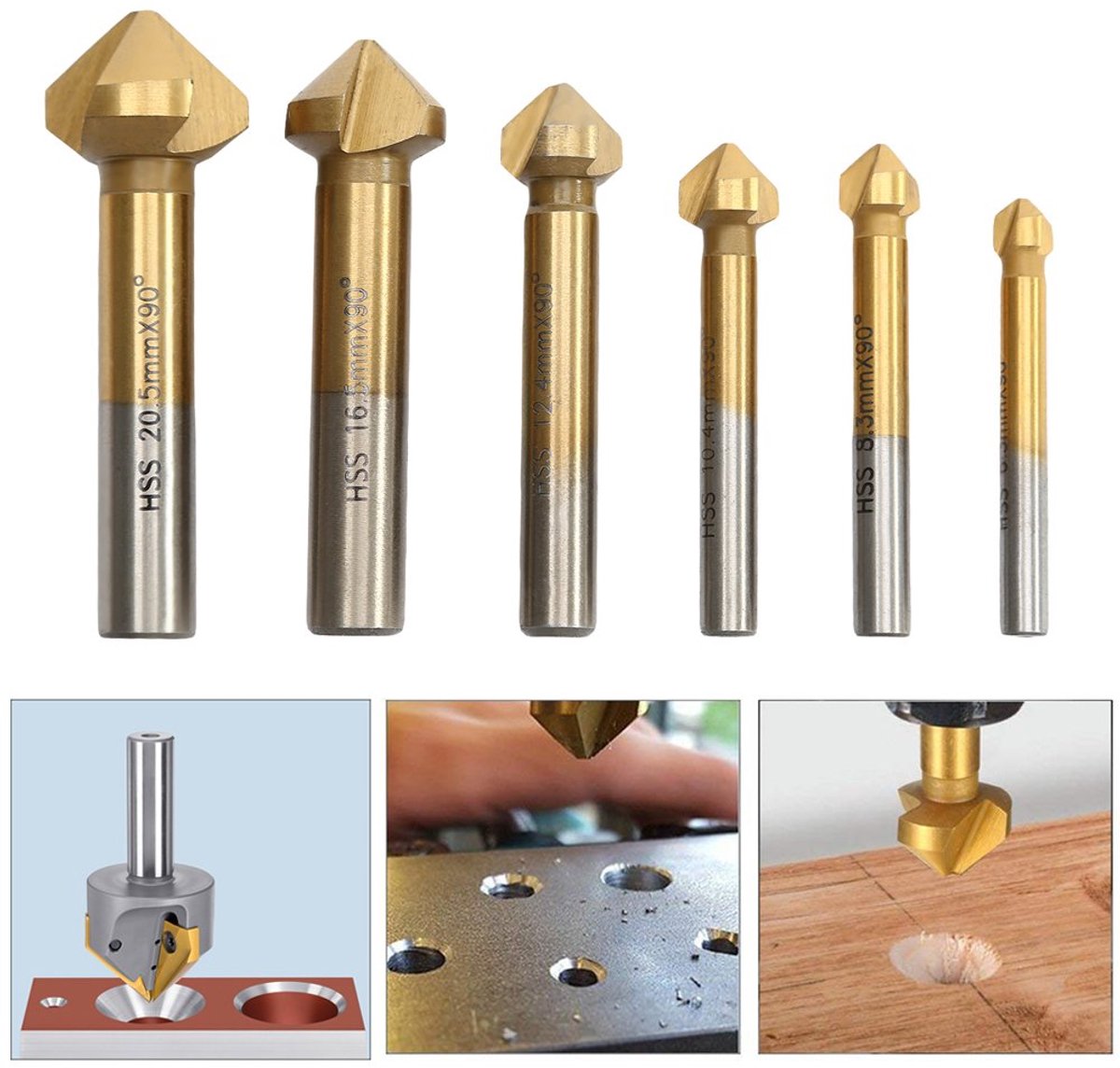 SnelShoppen - 90° Countersink Boor Set - 6-delige HSS Conische Ontbraam Set - Hoogwaardige Titanium Gecoate Countersinks voor Precisie en Duurzaamheid