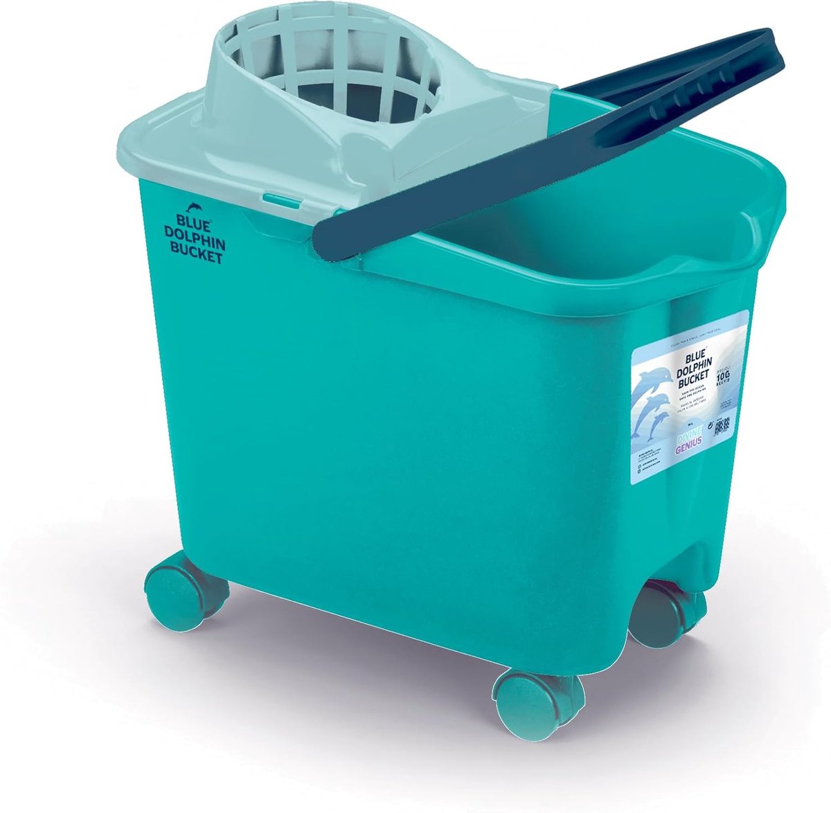 SnelShoppen - Blue Dolphin Mop Bucket 14L 100% Gerecycled met Automatische Wringfunctie en Zwenkwielen voor Efficiënt Schoonmaken van Huishoudens