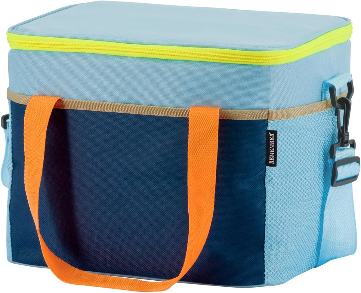 SnelShoppen - Koelbox 16L - Blauw, Oranje, Geel - Ideaal voor Camping, Feest, Kinderen, Tuin, Polyester - Compacte Koelbox voor Dranken en Snacks