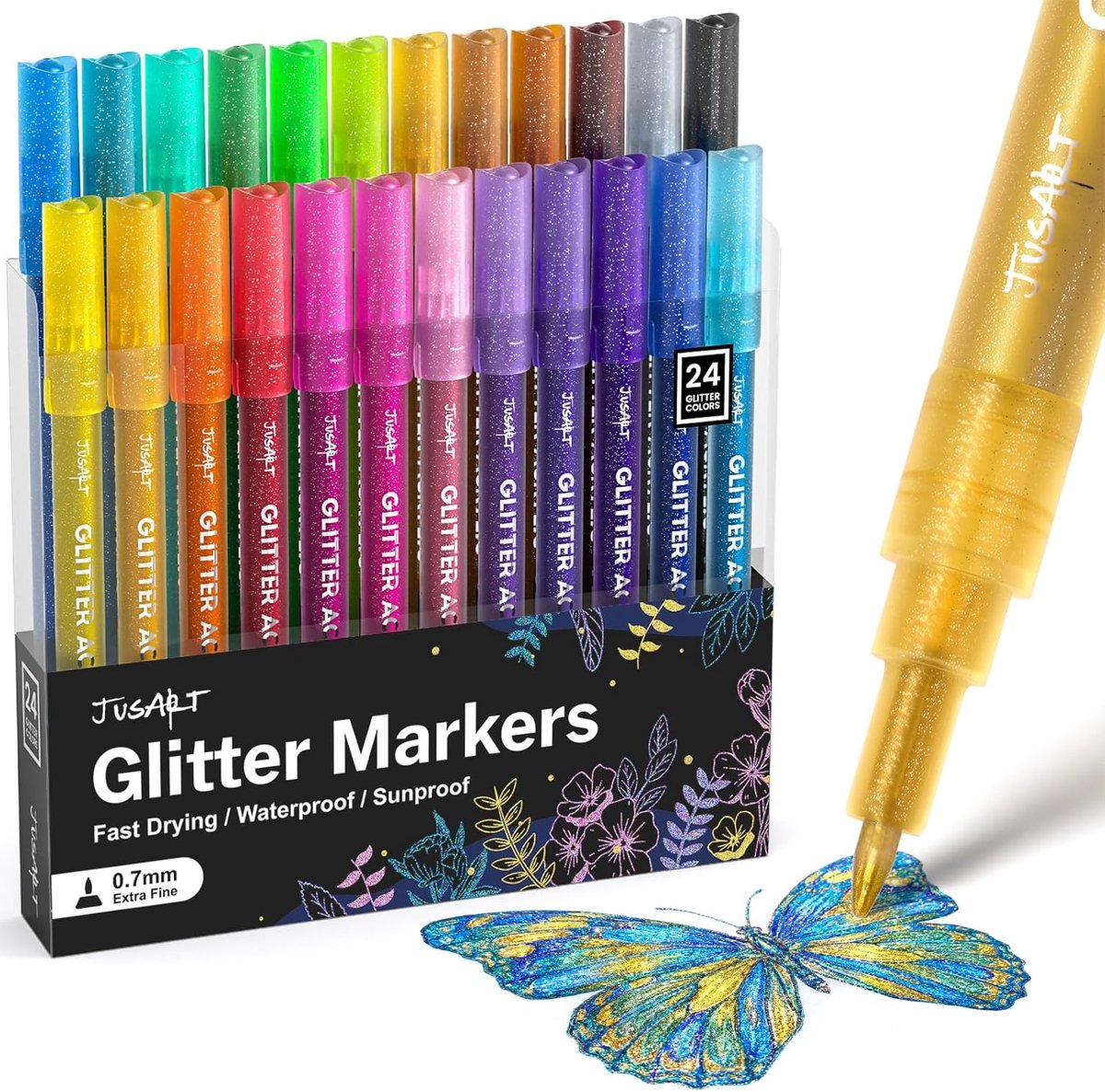 SnelShoppen - 24 Kleuren Acryl Glitter Pennen - Glitter Verf Pennen met 0.7mm Fijne Punt - Metallic Glans voor Kids en Volwassenen - Perfect voor DIY