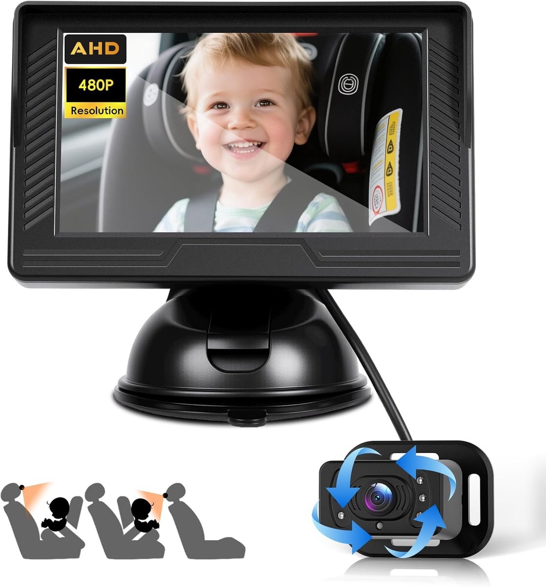 SnelShoppen - Baby HD Achteruitkijkcamera 4.3 Inch Monitor met 360° Rotatie voor Kinderstoelen, Veiligheidscamera voor Auto, Ideaal voor Kinderen, Ach