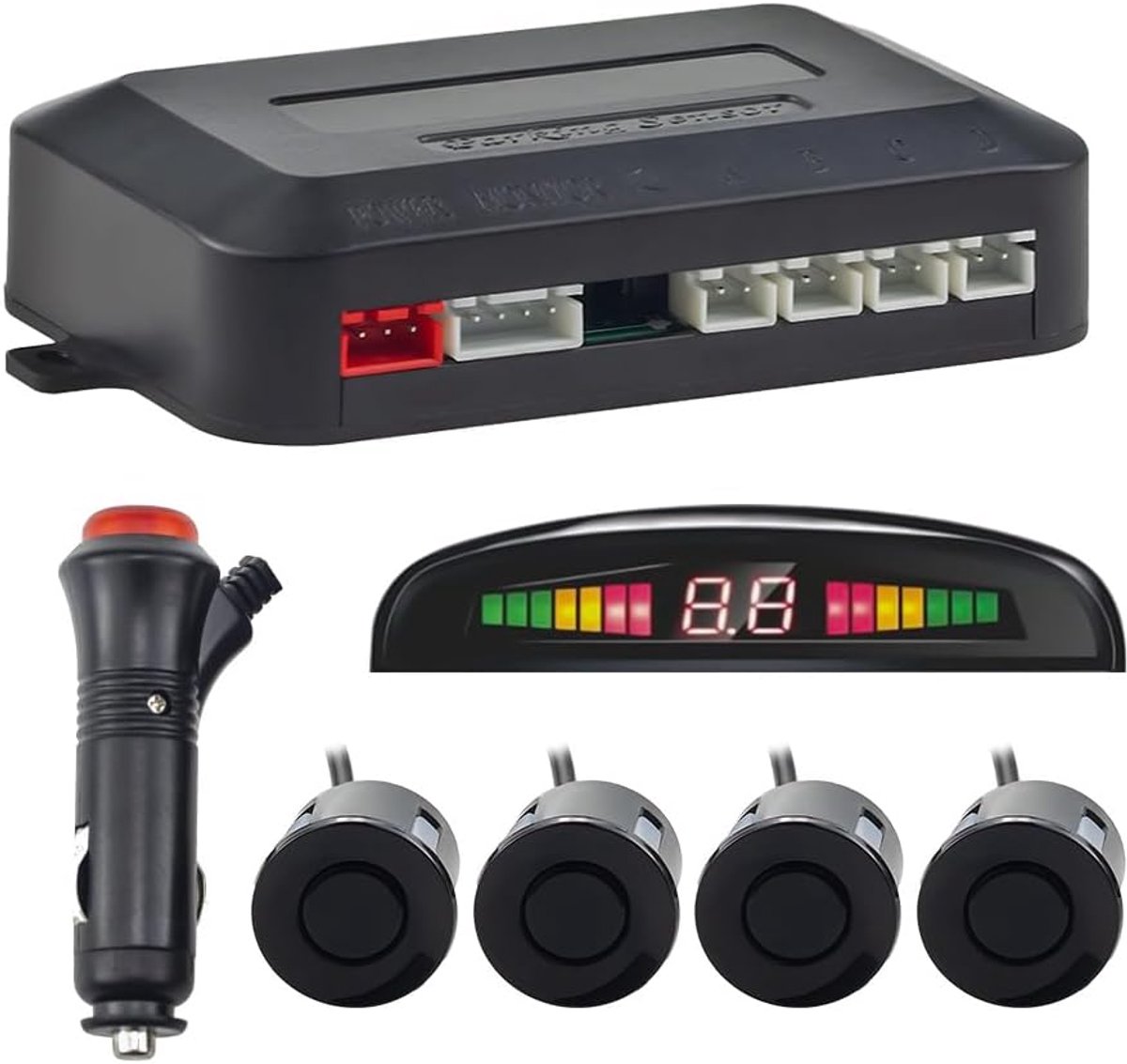 SnelShoppen - Draadloze Parkeerhulp Achteruitrijhulp met 4 PDC Parkeersensoren Achter, Draadloos LED-Display voor Auto, SUV, Bestelwagen, Camper en Pi
