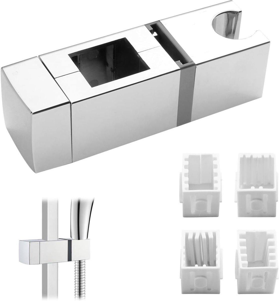 SnelShoppen - Verstelbare Douche Beugel - 360° Hoekverstelling - Rectangular Slider - Douchekop Steun voor Diverse Stangen - Lichtgewicht en Eenvoudig
