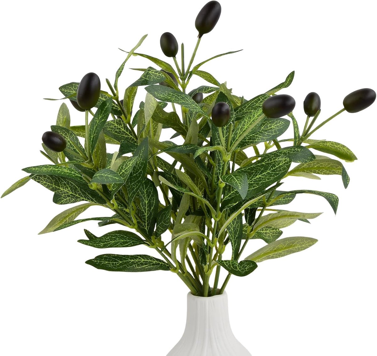 SnelShoppen - 6 Stuks Kunstmatige Olijftakjes 30 cm met Realistische Olijfvruchten - Groen Kunstplanten voor Tuin, Huis, Kantoor, Bruiloft Decoratie