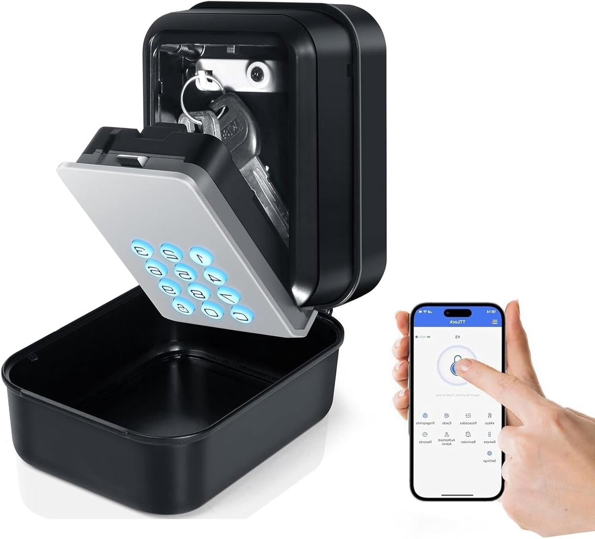 Elektronische Sleutelkluis met Cijfercode, Mobiele App en PIN-code voor Buiten, Ideaal voor Airbnb, Kantoor en Huizen