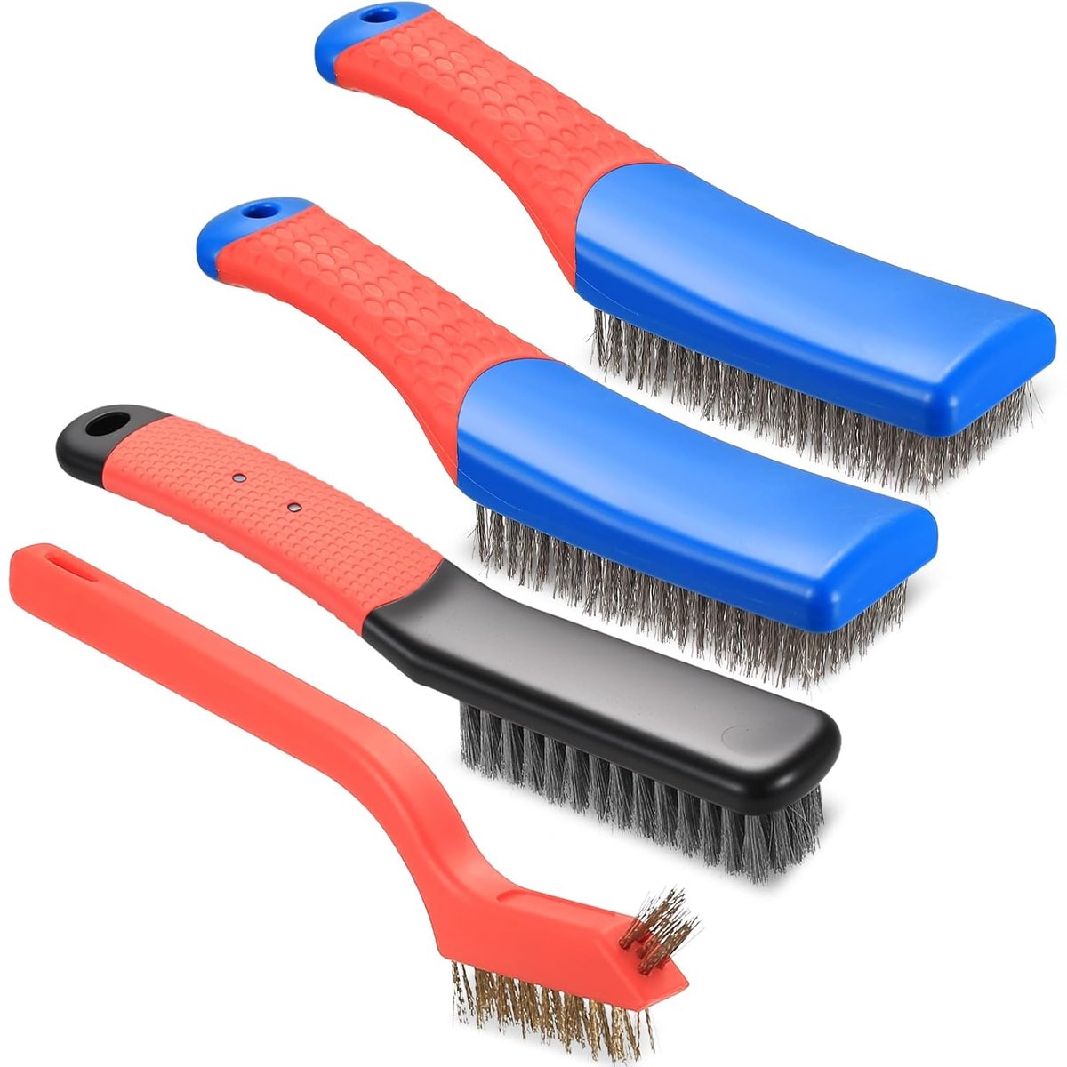 SnelShoppen - Set van 4 RVS Draadborstels - Handborstels voor Roest Verwijderen - Staalborstels met Comfortabele Handvatten - Ideaal voor Grill, Tuin