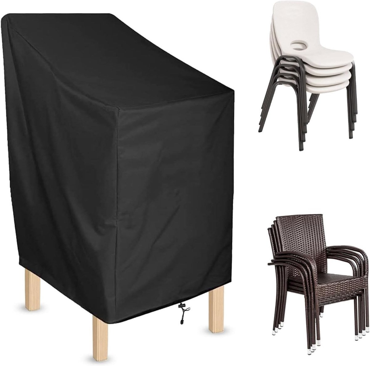 Beschermhoes voor Stapelbare Tuinstoelen van 210D Oxford Stof, 72 x 72 x 120 cm, Weerbestendig en Duurzaam voor Tuinmeubelen