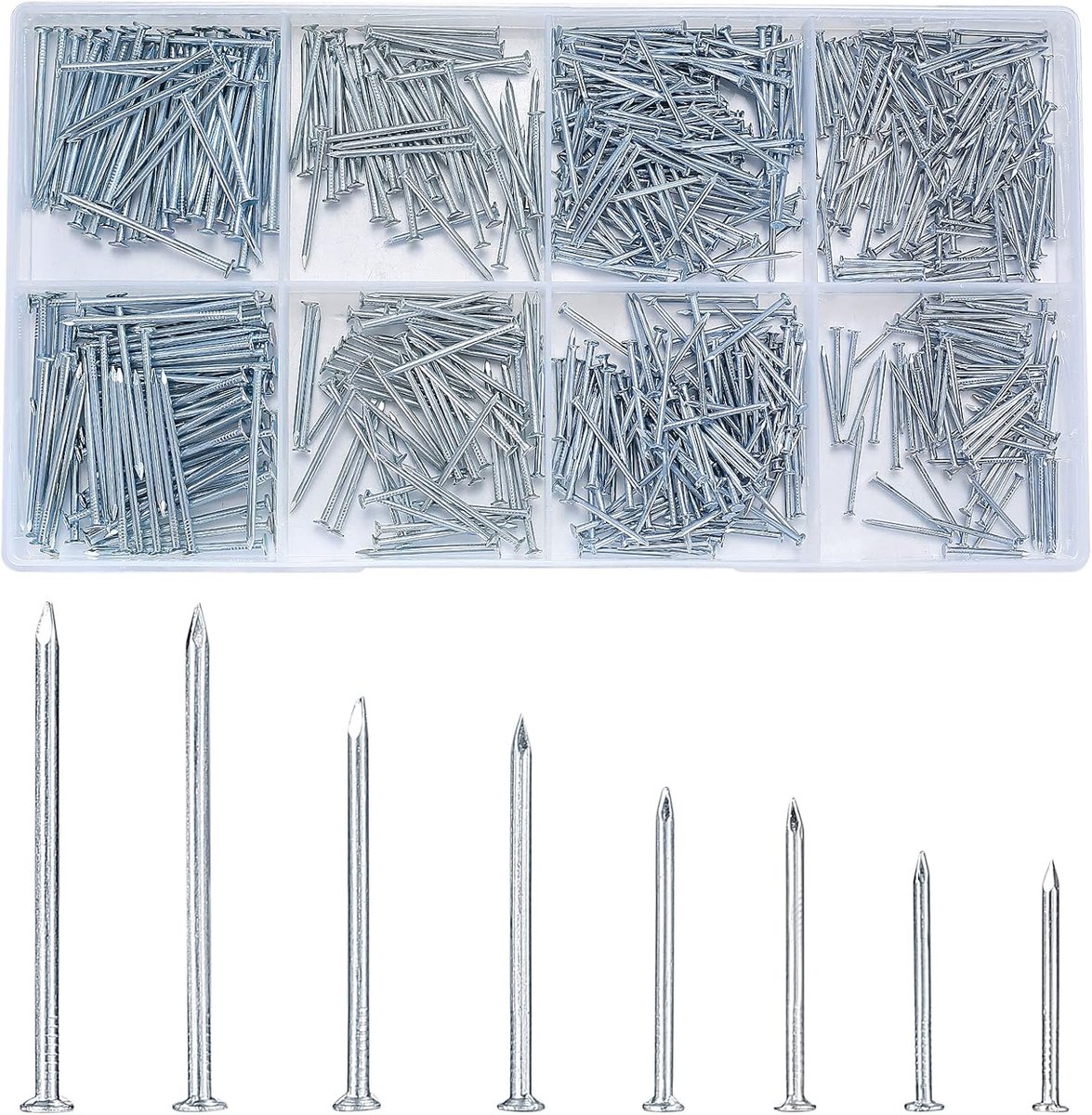 SnelShoppen - 720-delige Muur Spijkerset, Platte Spijkers, Foto Hangspijkers, Wandspijkers, Assortiment voor Fotolijsten, Houtbewerking, Spiegelspijke