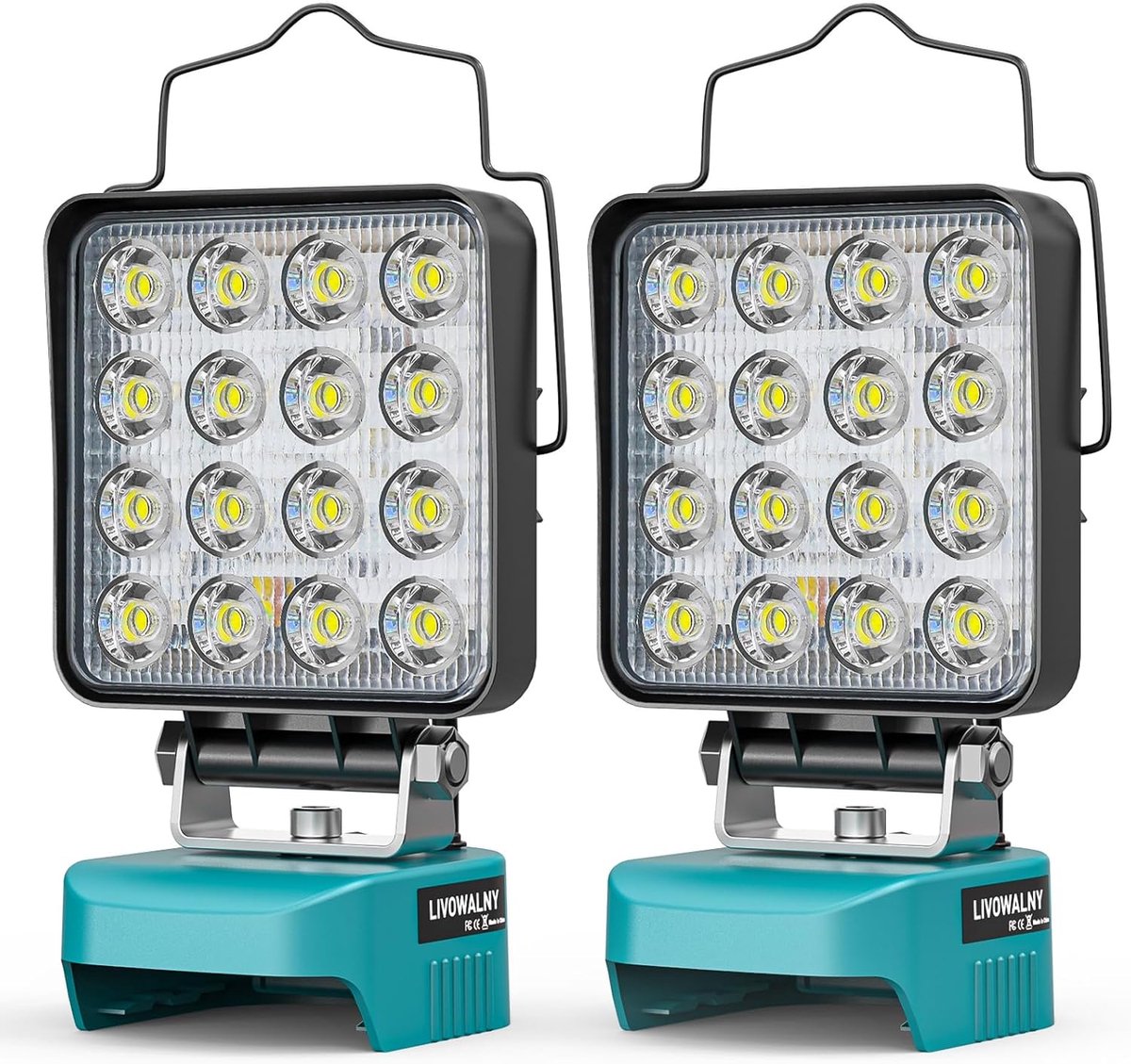 SnelShoppen - 2 Stuks LED Bouwlampen - 48W Dubbelschakelaar Type C USB Werklamp - Ideaal voor Garage, Camping, Bouwlocaties - Zonder Accu