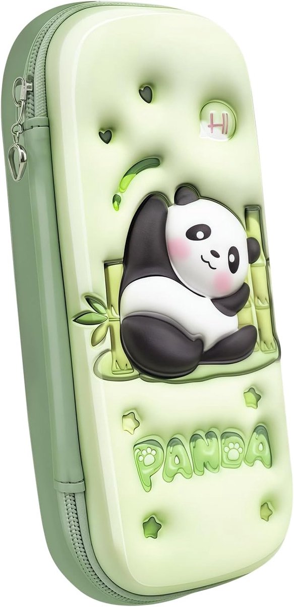 SnelShoppen - Schattige Panda Etui voor Kinderen en Volwassenen, Grote Capaciteit met 3 Compartimenten, Waterdicht en Vuilafstotend, Groene Organizer