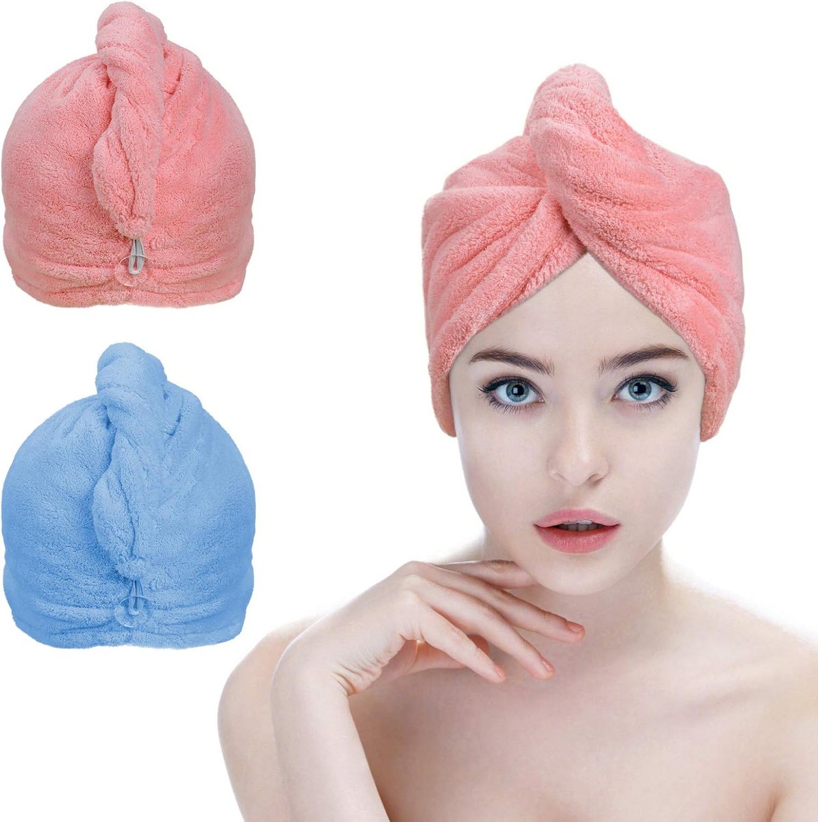 SnelShoppen - 2 Pack Haar Wraps, Microvezel Haar Droogkap, Super Absorberend en Sneldrogend, Zachte Handdoek voor Thuisgebruik, Ideaal voor Natte Haar