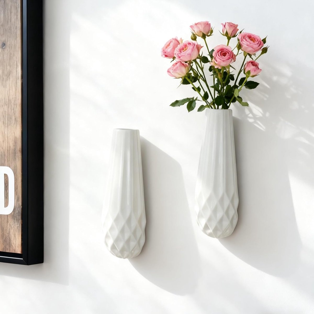 SnelShoppen - Wandvaas voor Bloemen en Planten, 14 cm, Keramische Wandvaas voor Succulenten, Witte Decoratieve Vaas voor Wanden in de Woonkamer, Moder