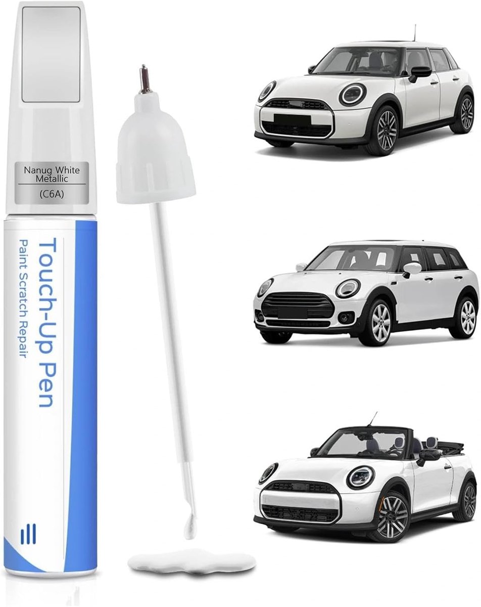 SnelShoppen - C6A Nanug Wit Metallic Autolak Pen voor Krassen en Beschadigingen, Perfecte Kleurmatching voor BMW MINI, 12ml