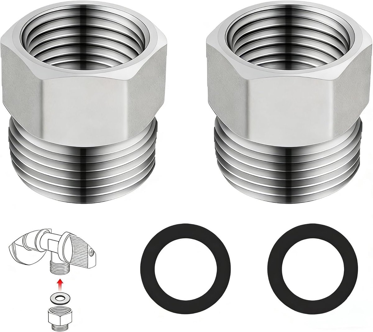 SnelShoppen - 2Pcs Reducer Messing 1/2 naar 3/8 Inch Adapter met Dichtingen voor Kraan, Slangen en Waterleidingen