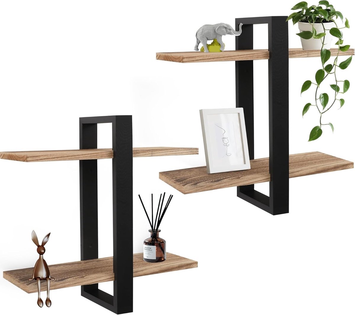 Muurbevestiging voor Eikenhouten Planken in Zwart - Duurzaam en Stijlvol Interieurdecoratie