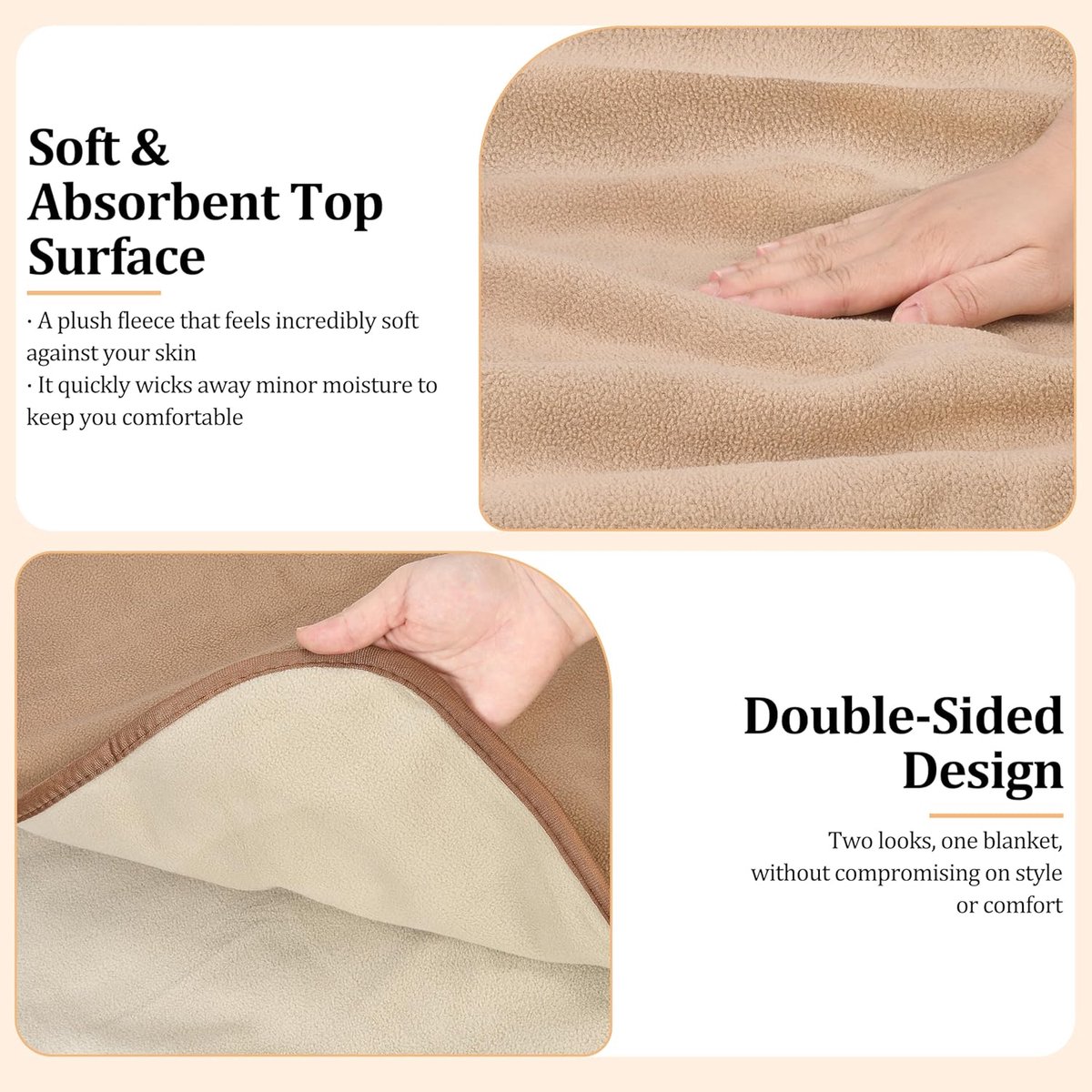 SnelShoppen - Waterproof Bed Blanket - Waterdichte Sofa Dekens - Honden Fleece Dekens - Wasbare Omkeerbare Meubelbeschermer 203 x 152cm Camel Taupe