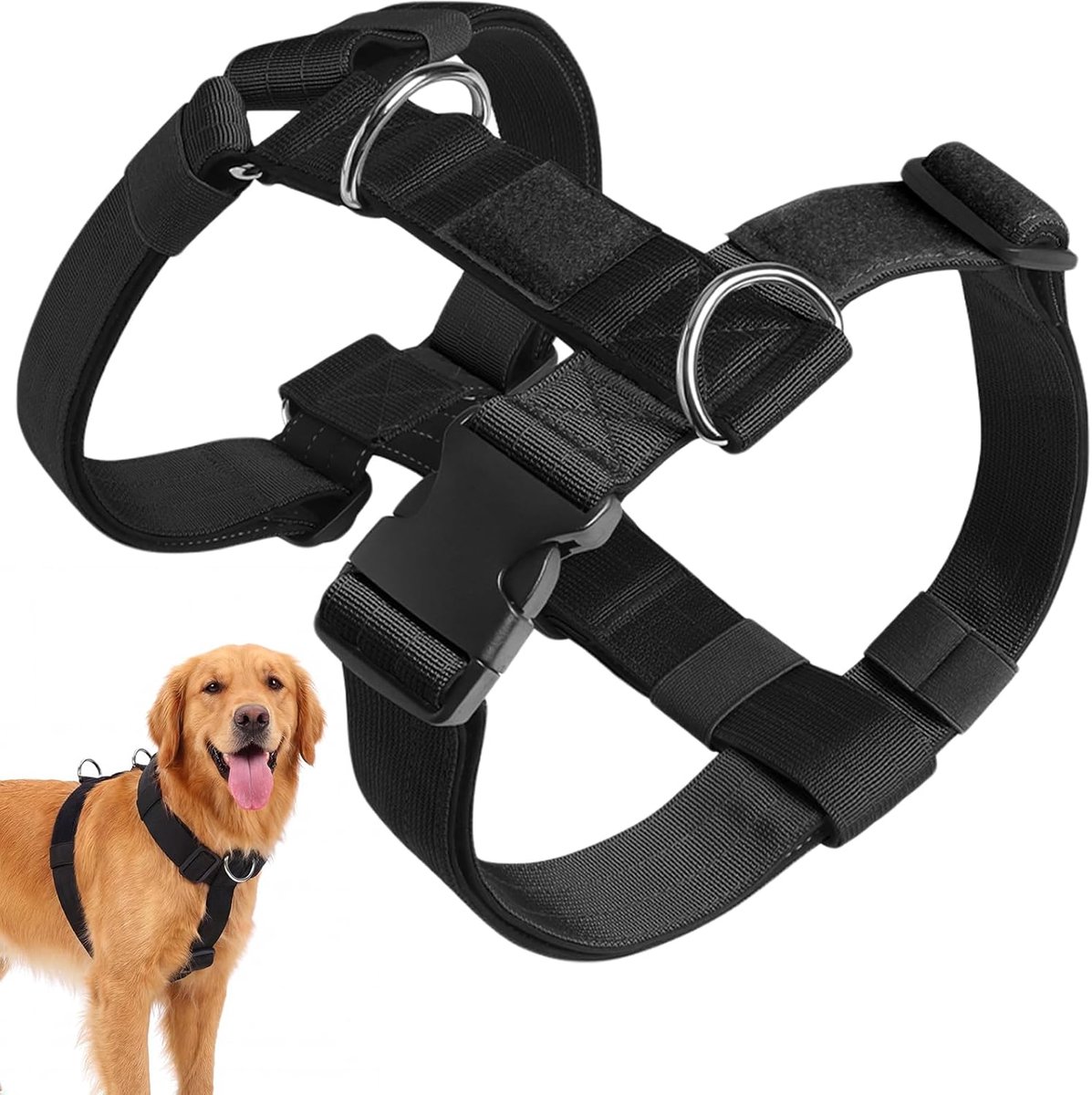 SnelShoppen - No Pull Dog Harness voor Medium en Grote Honden, Verstelbare en Ademende Hondentuig met Voor- en Achterclips, Zacht Gevoerd Pet Vest voo