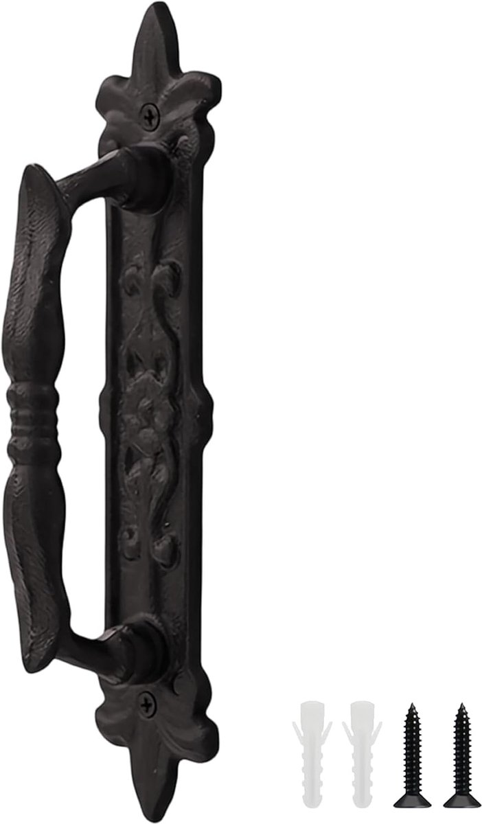 SnelShoppen - Barn Door Handle Zwart Gietijzeren Deurgreep Vintage Look 235 mm Tuindeur Handgreep met Schroeven voor Schuur, Garage, Keuken, Kasten