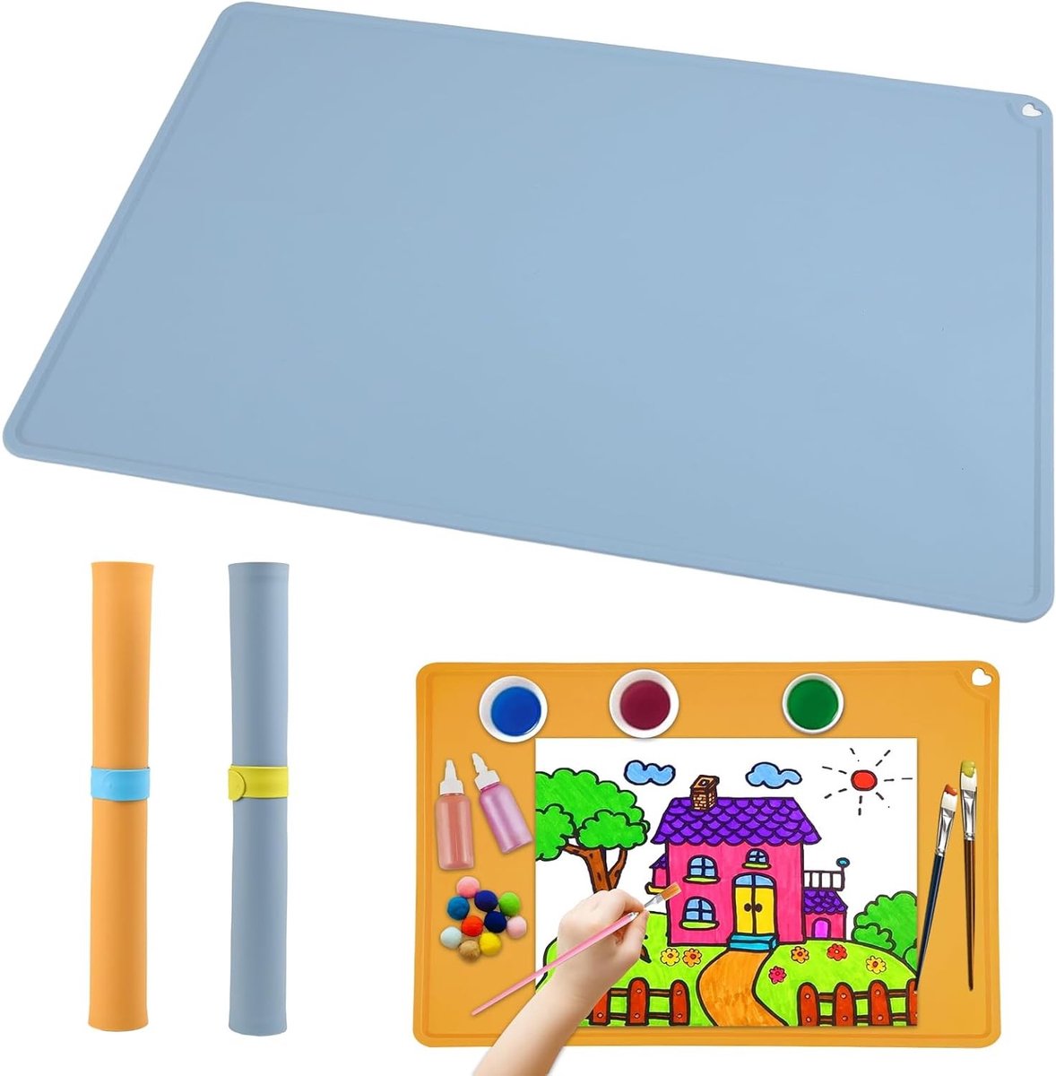 Set van 2 Verfmatten voor Kinderen, 60 x 40 cm, Silicone Craft Mat, Ideaal voor Schilderen, Kunst en Creatieve Activiteiten, Waterdicht en Makkelijk Schoon te Maken