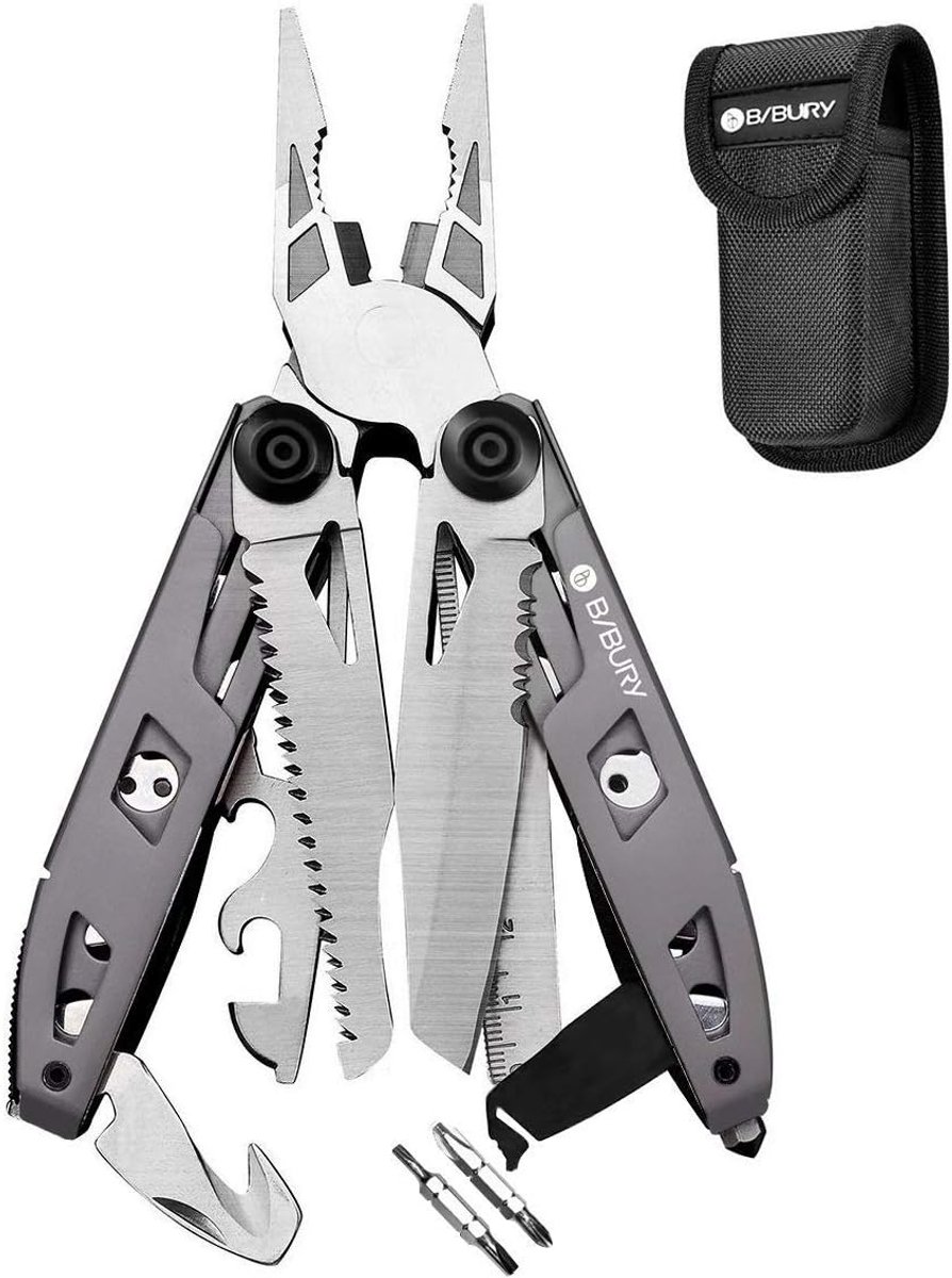 SnelShoppen - 18-in-1 Multi-Tool met Titanium Handgreep, RVS Multifunctioneel Gereedschap voor Camping, Reparaties, Emergency Hammer, Schroevendraaier