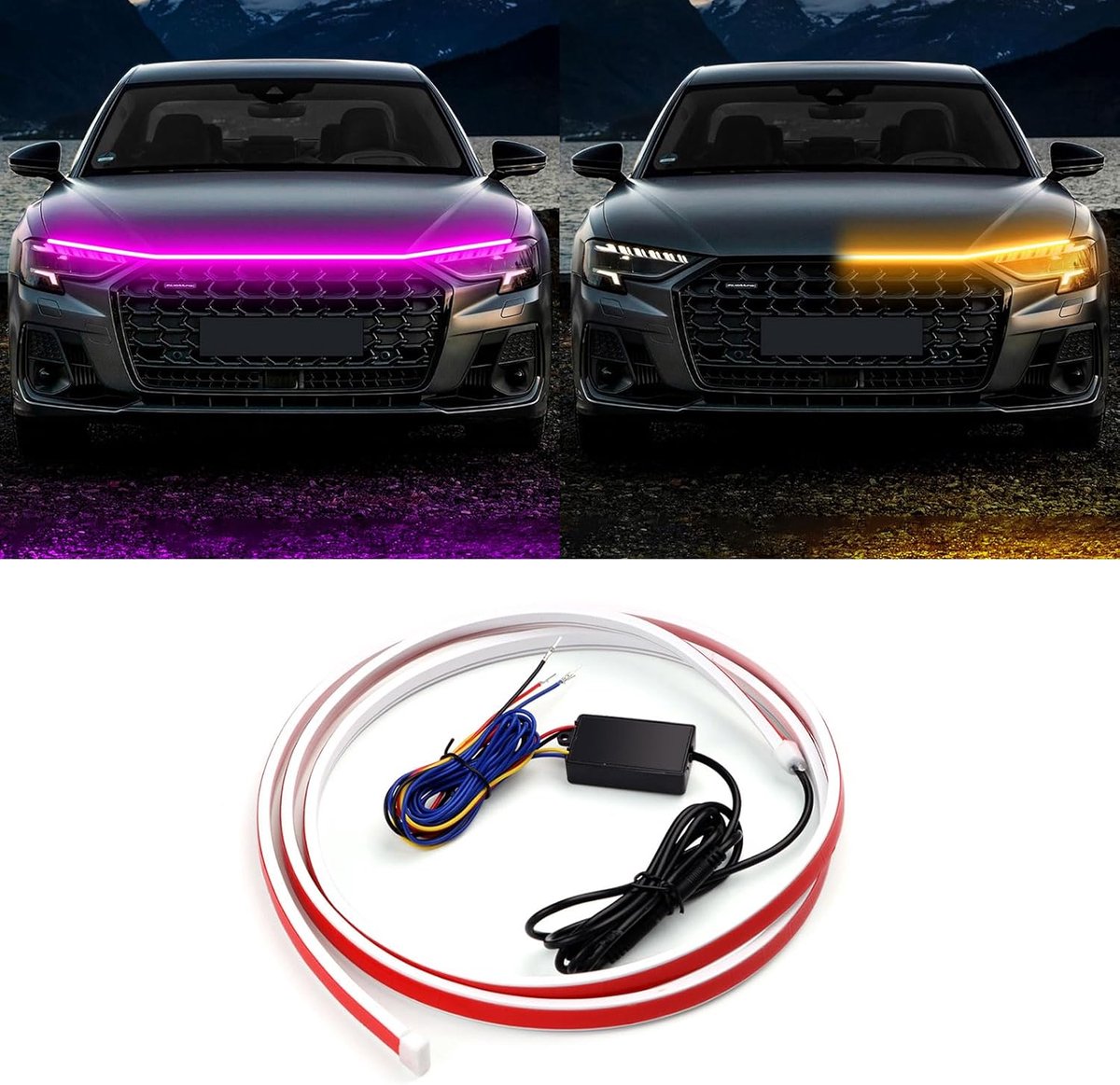 SnelShoppen - Snijbare Auto Onder de Motorkap Lichtstrip Roterende Lichtgids Waterdicht IP66 180 cm Roze en Geel voor Externe Decoratie en Veiligheid
