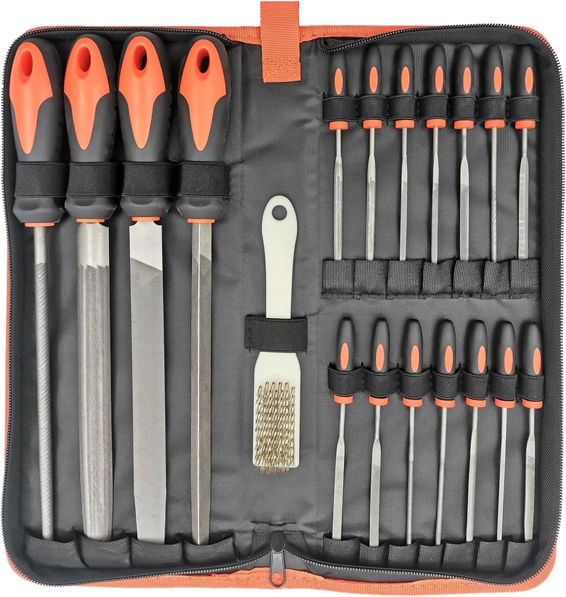 Complete set van 20 metalen vijlen met opbergdoos, inclusief platte, halve cirkel, ronde en driehoekige vijlen voor precisiewerk