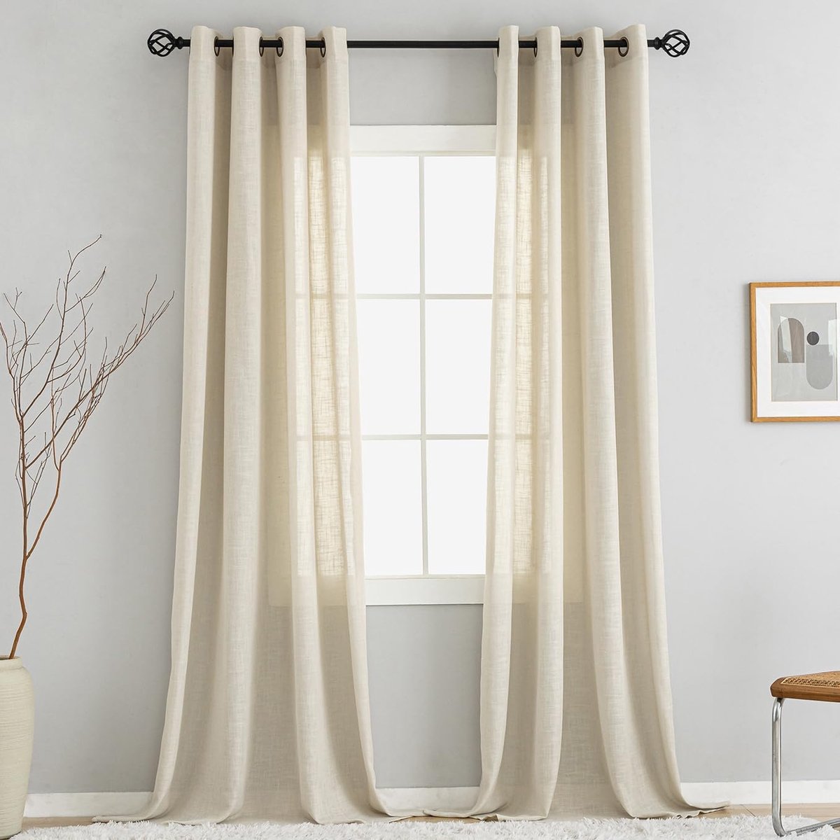 SnelShoppen - Linnen Gordijnen met Oogjes, Beige, Set van 2, 245x140 cm, Natuurlijk Linnen, Luxe Uitstraling voor Woonkamer, Slaapkamer, Eetkamer