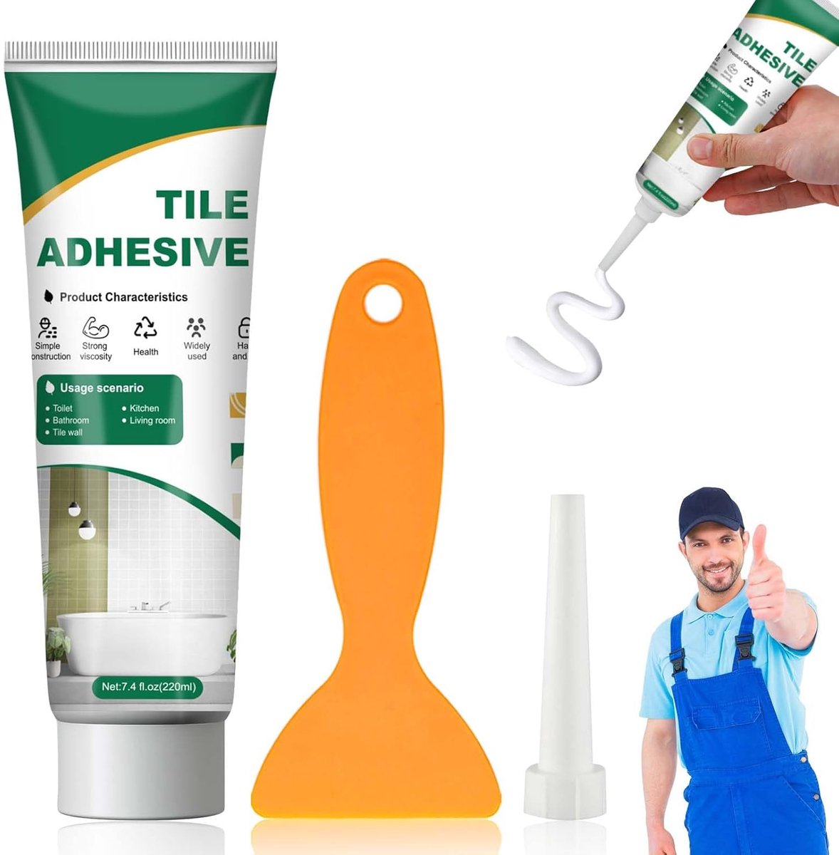 SnelShoppen - Tegellijm Buiten, Vorstbestendig, Badkamer Klaar, Extra Sterk voor Tegels op Tegels, Cement, Wand, Steen, Vloer - 220ml