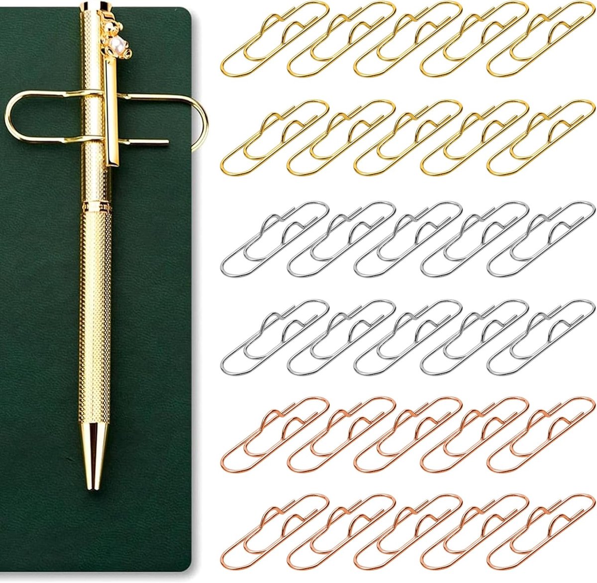 SnelShoppen - 30 Stuks Metalen Pen Clips in Goud, Roségoud en Zilver - Multifunctionele Pennenhouder voor Notitieboek, Journal, Clipboard en Kantoor
