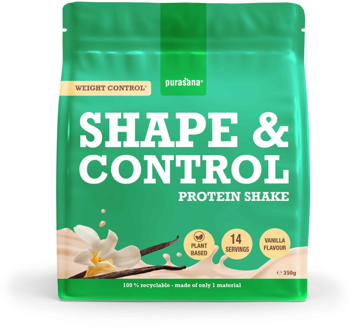Purasana Shape & Control Vegan Protein Vanille - 2 x 350 gr - Voordeelverpakking