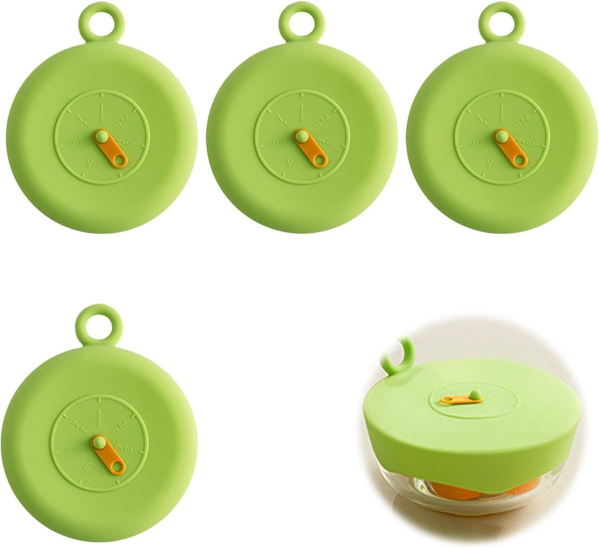SnelShoppen - Stretchable Silicone Lids - 4 Stuks Universele Siliconen Deksel - 10 cm - Extra Scheurbestendig - Met Tijdfunctie - Voor Bekers, Glazen,