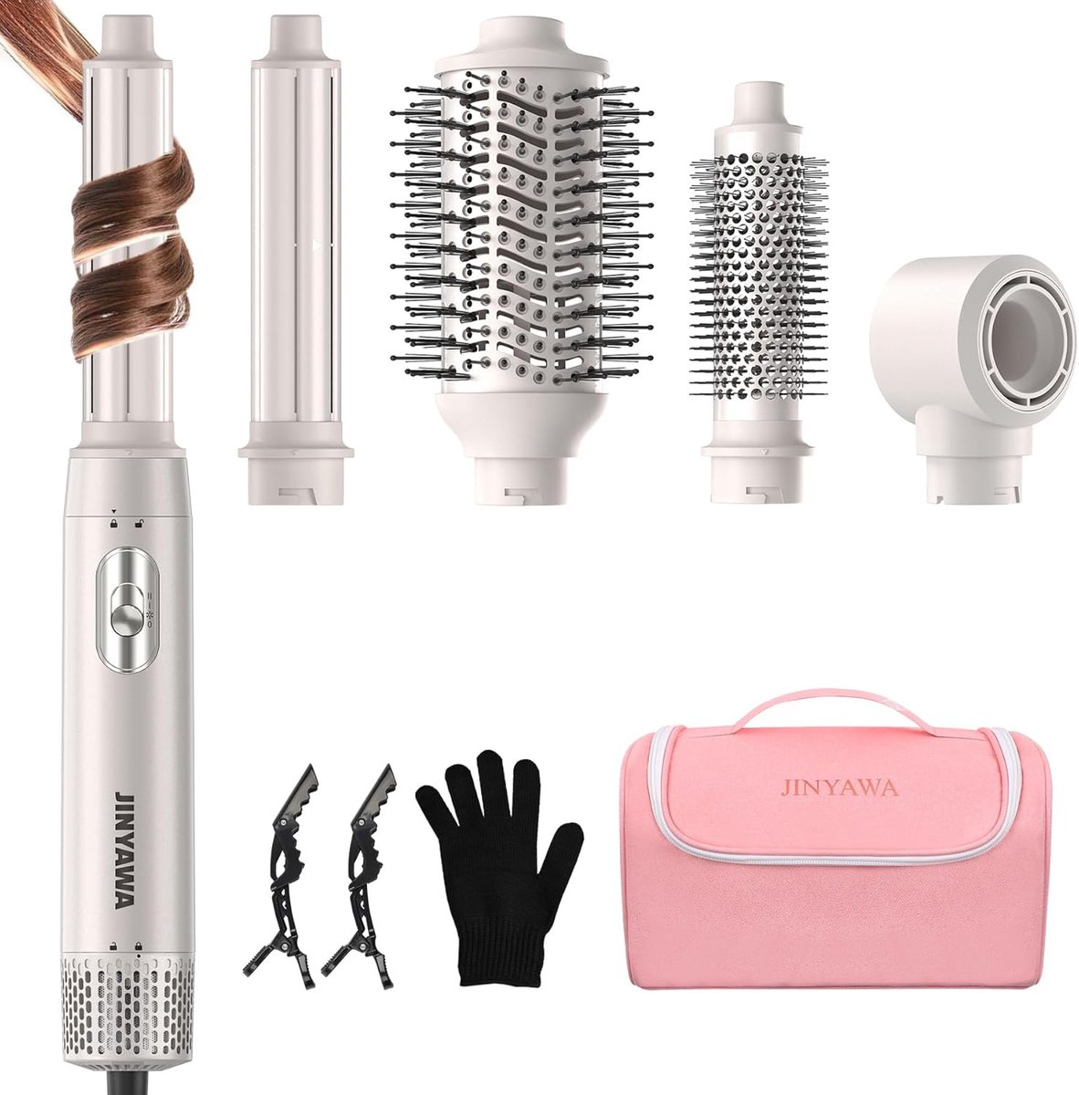 SnelShoppen - 5-in-1 Haardroger Borstel Set, Warmelucht Borstel, Automatische Krultang, Volume Borstel, Multifunctionele Haarstyler voor Krullend en S
