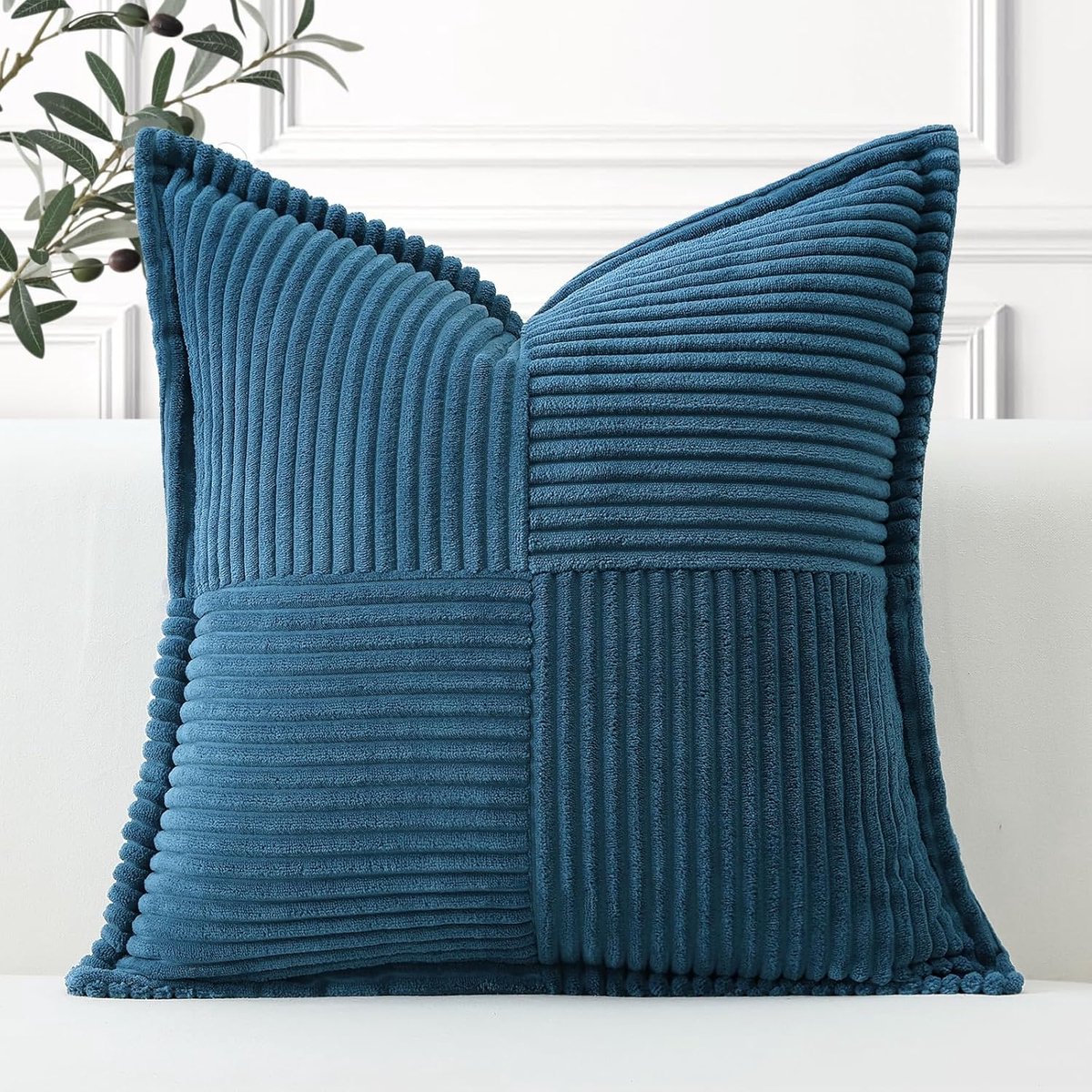 SnelShoppen - Corduroy Kussenhoes 60x60 cm - Decoratieve Throw Pillow Cover in Blauw - Zachte Sofa Kussenhoes voor Woonkamer en Slaapkamer - Elegant e