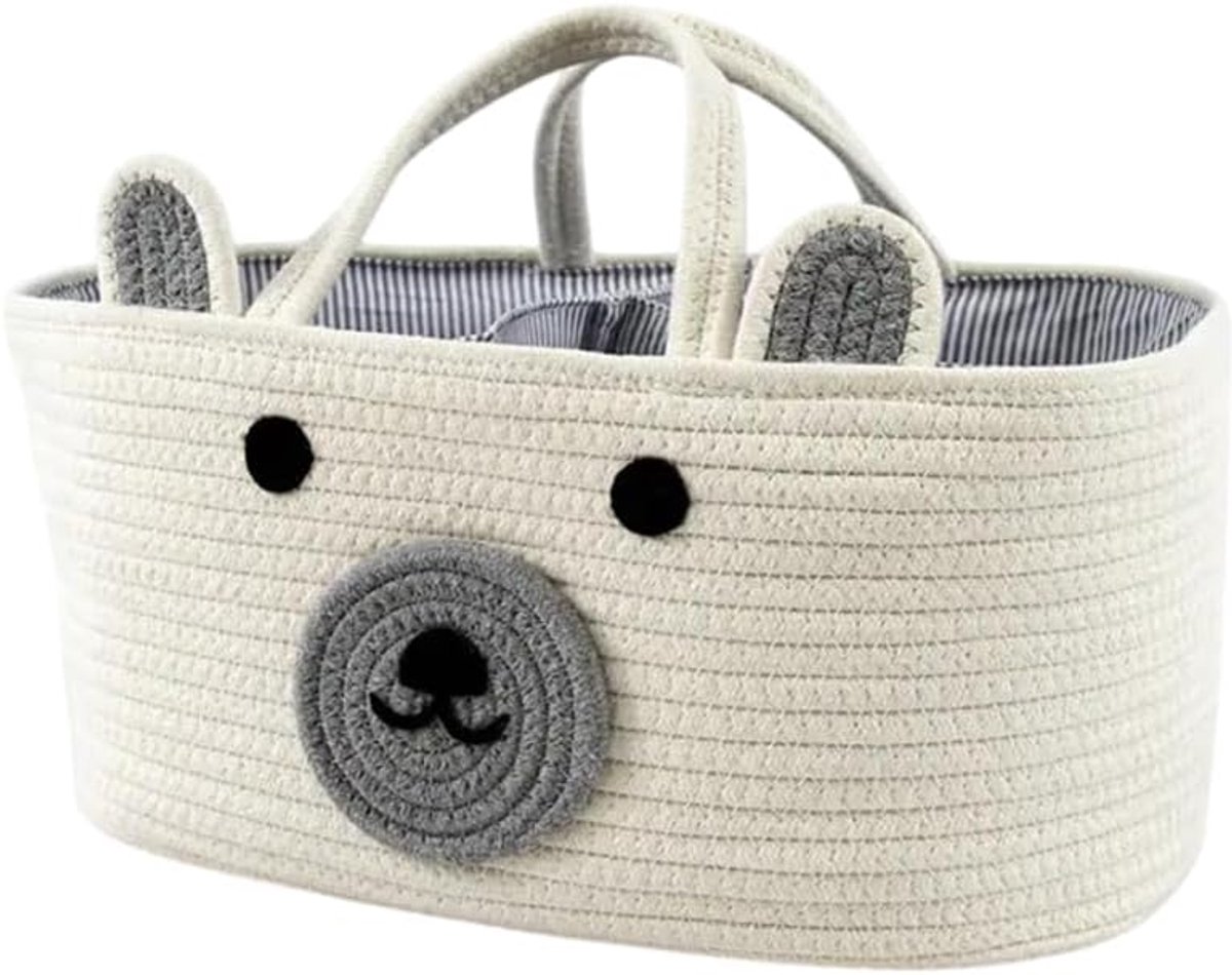 SnelShoppen - Diaper Organiser Baby Basket Wit en Grijs, Handgemaakte Babyaccessoires voor Newborns, Organiseren van Luiers en Babyspullen, Ideaal voo