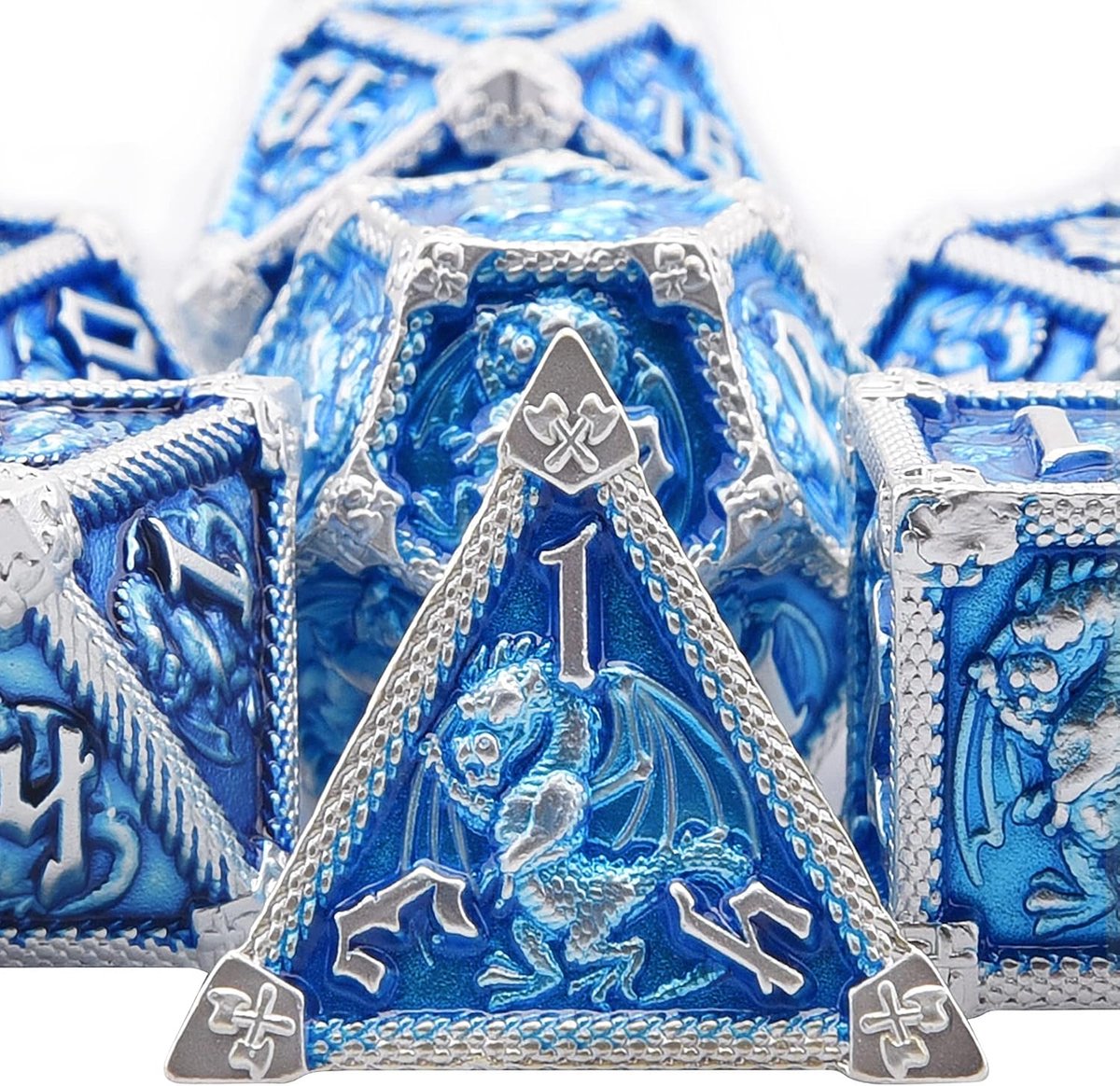 SnelShoppen - Polyhedrale Metaal Dobbelstenen Set voor DND - 7 Stuks Sky Blue - Duurzaam en Stijlvol - Perfect voor Rollenspellen en Bordspellen