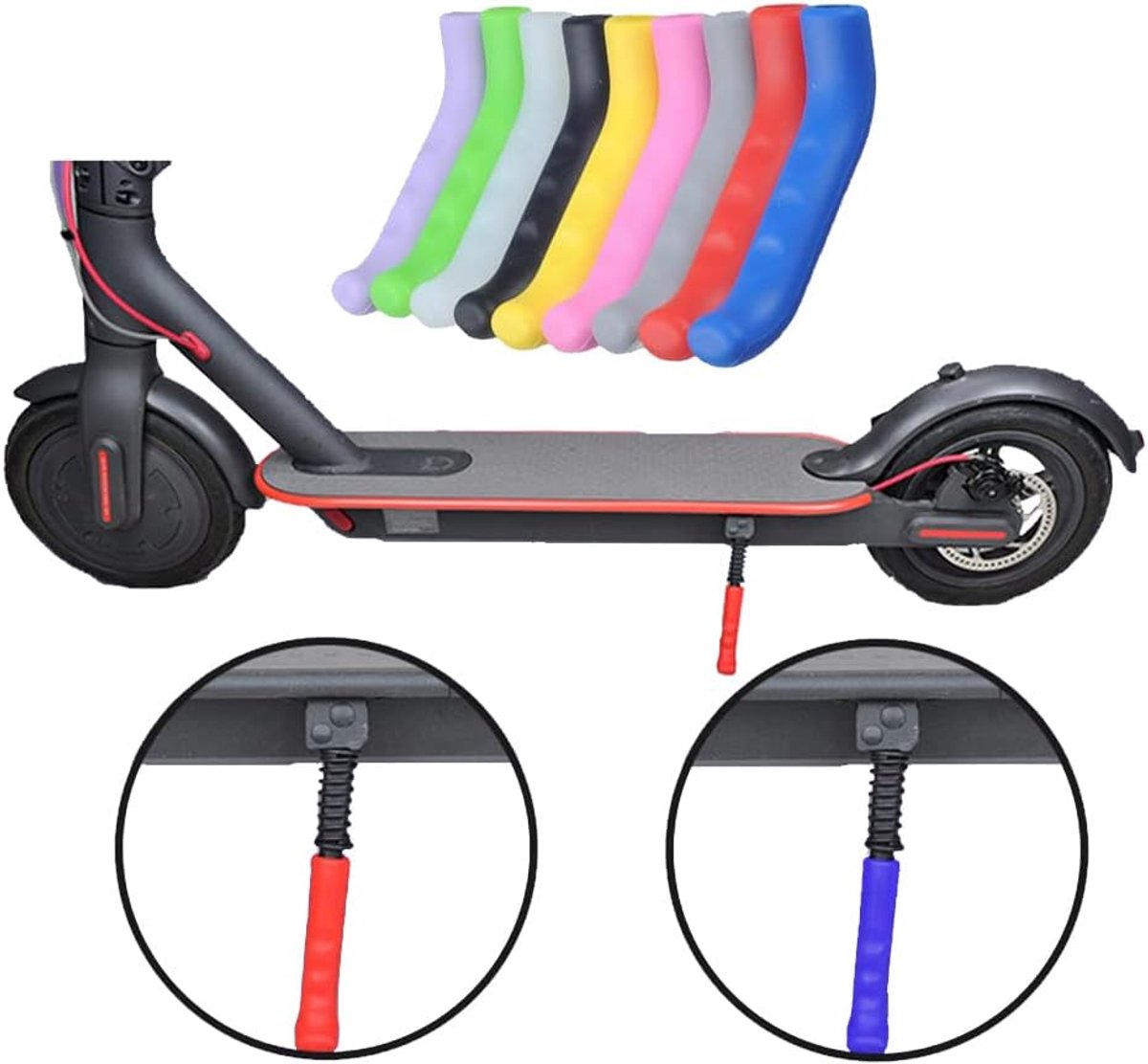 SnelShoppen - 2 stuks 2-in-1 remhendel hoes en voetsteunhoes voor elektrische scooter, silicone, antislip, slijtvast, rood, accessoires voor Xiaomi M3