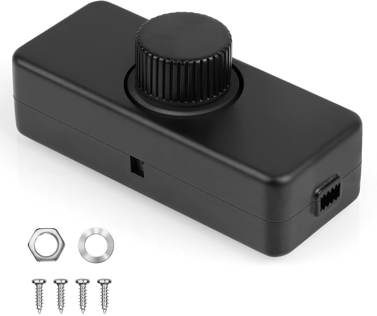 Thijox - Led-dimschakelaar 1 gang, 220V-240V, Faseafsnijdingen, Draaibare Aan/Uit Inline Dimmer voor Dimbare LED, Halogeenlampen, Gloeilampen, Zwart,