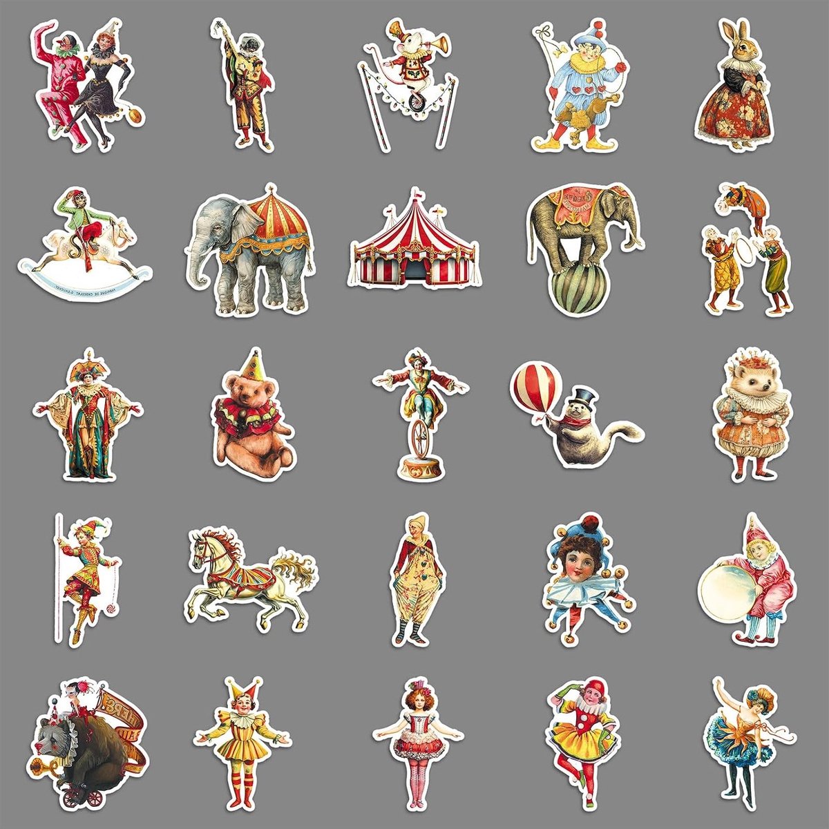 50 Vinyl Circus Stickers voor Auto, Motorfiets, Fiets en Laptop - Perfect voor Bagage en Skateboard Decoratie