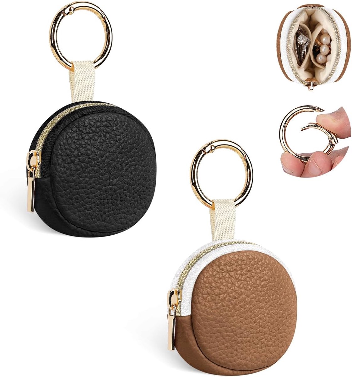SnelShoppen - Pack of 2 Mini Sieraden Tassen voor Vrouwen - Reis Sieraden Organizer - Zacht PU Opbergdoos voor Ringen, Oorbellen, Kettingen - 5.5x5.5x
