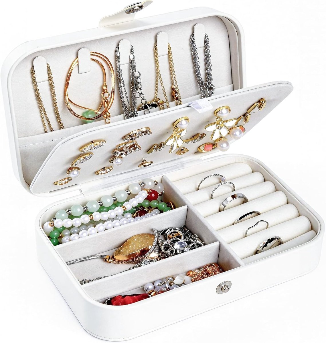 SnelShoppen - Sieradenbox Klein - Reisset voor Sieraden - Reis Sieraden Organizer met Verdelers - PU Leren Sieraden Opbergdoos voor Ringen, Kettingen,