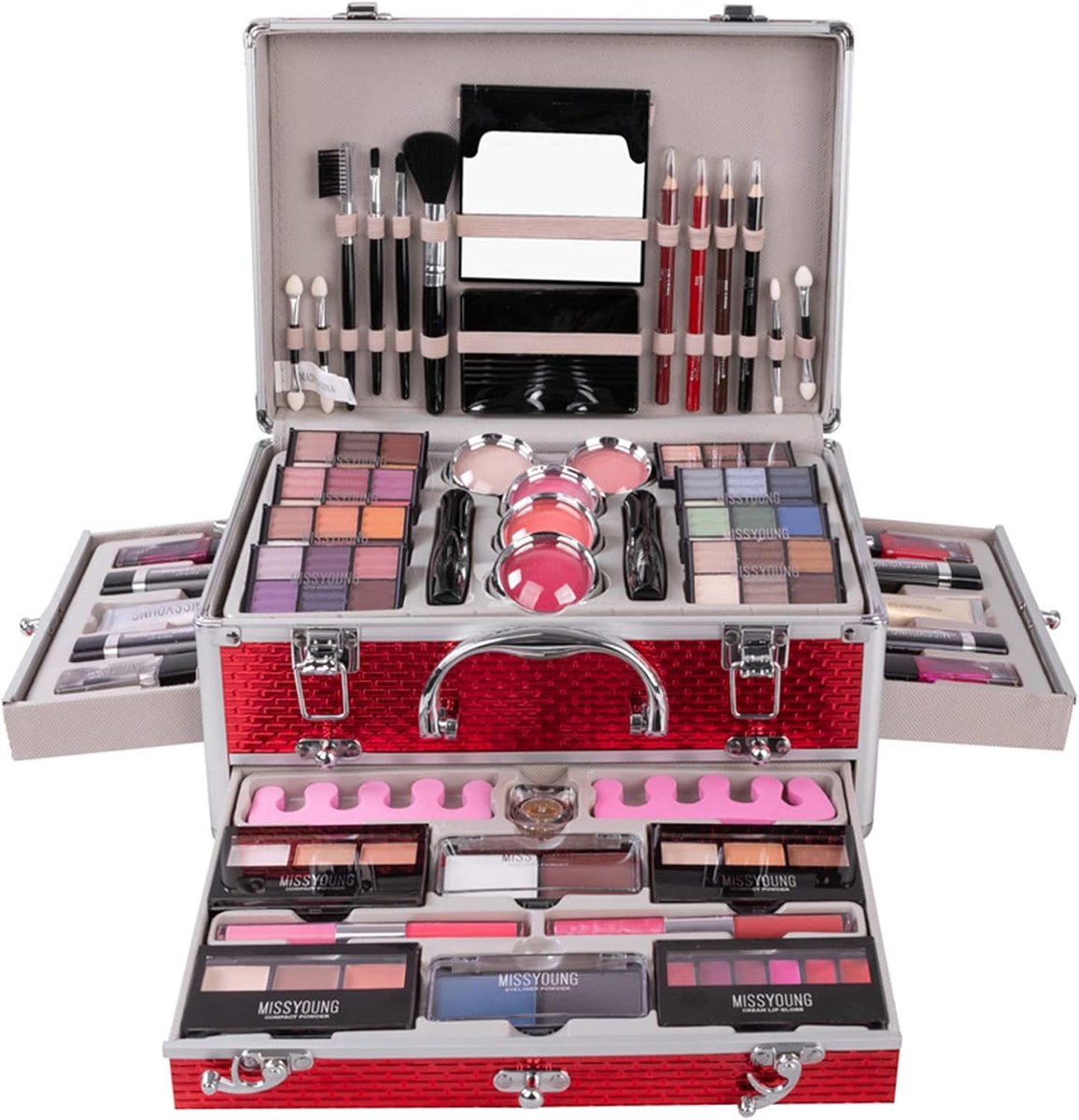 SnelShoppen - All-in-One Makeup Box Set - Multifunctionele Cosmetica Opslagdoos - Professionele Make-up Set met Oogschaduw, Concealer, Lipgloss, Blush