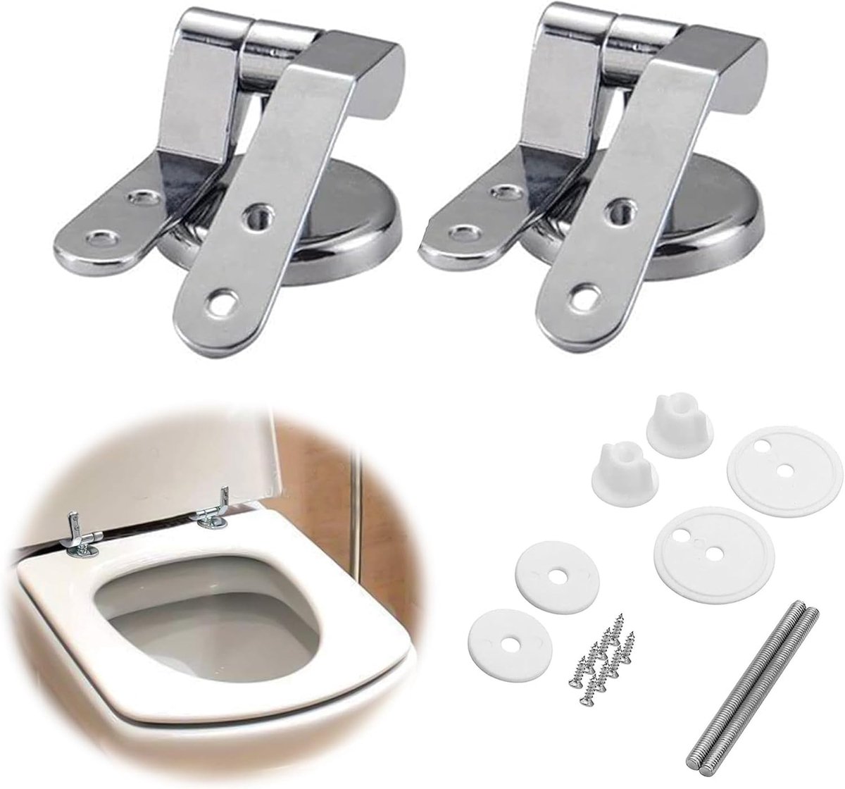 SnelShoppen - 1 Paar (2 Stuks) RVS Zinklegering Toiletbril Scharnieren, Universele Toiletbril Bevestiging, Waterdicht, Roestvrij, Duurzaam, Inclusief