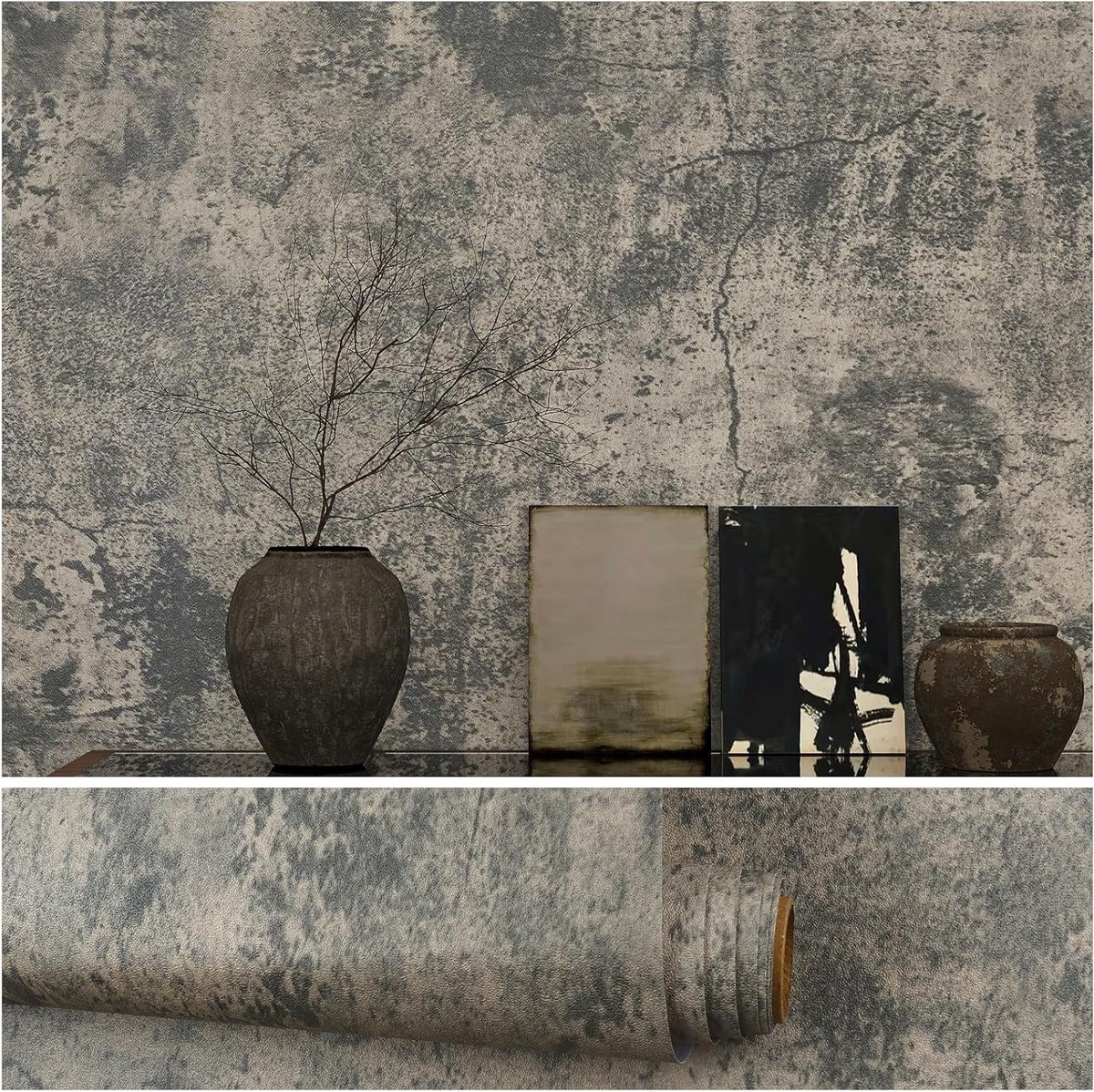 Grijze Vintage Wanddecoratie met Betonnen Look voor Industrieel Interieur, Zelfklevend en Wasbaar 40 cm x 300 cm