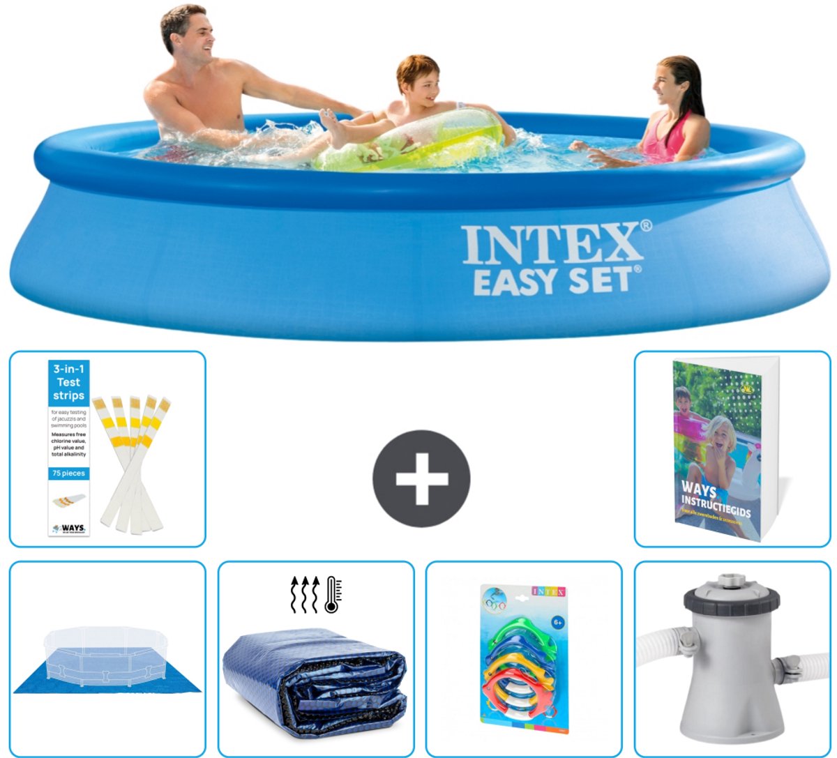 Intex Rond Opblaasbaar Easy Set Zwembad - 305 x 61 cm - Blauw - Inclusief Grondzeil - Solarzeil - Speelgoed - Zwembadfilterpomp - 7-delig